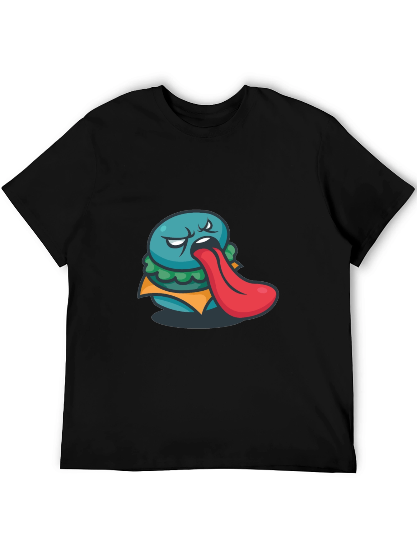 Funny Burger Tongue Graphic Black T-Shirt