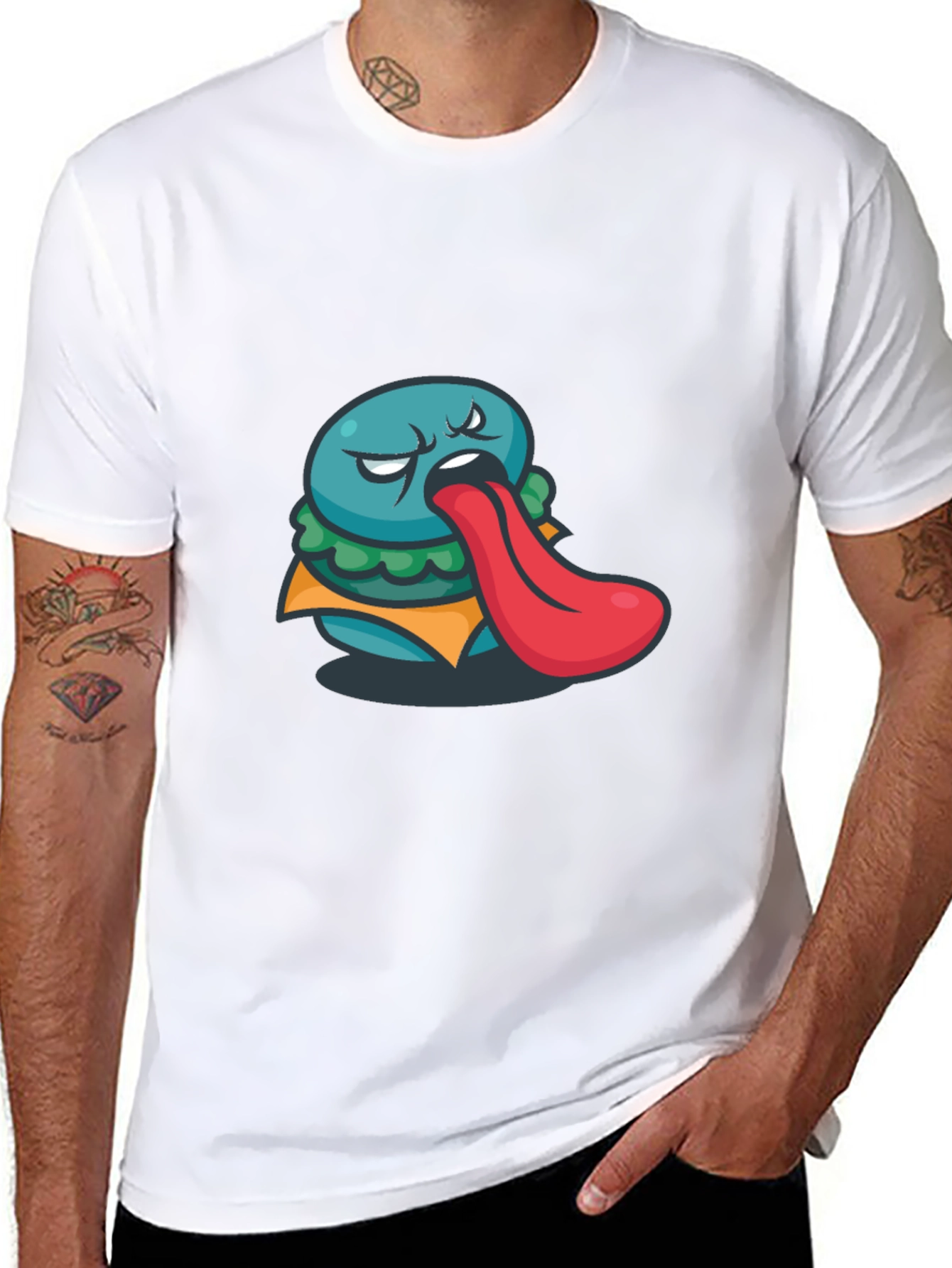 Funny Burger Tongue Graphic Black T-Shirt