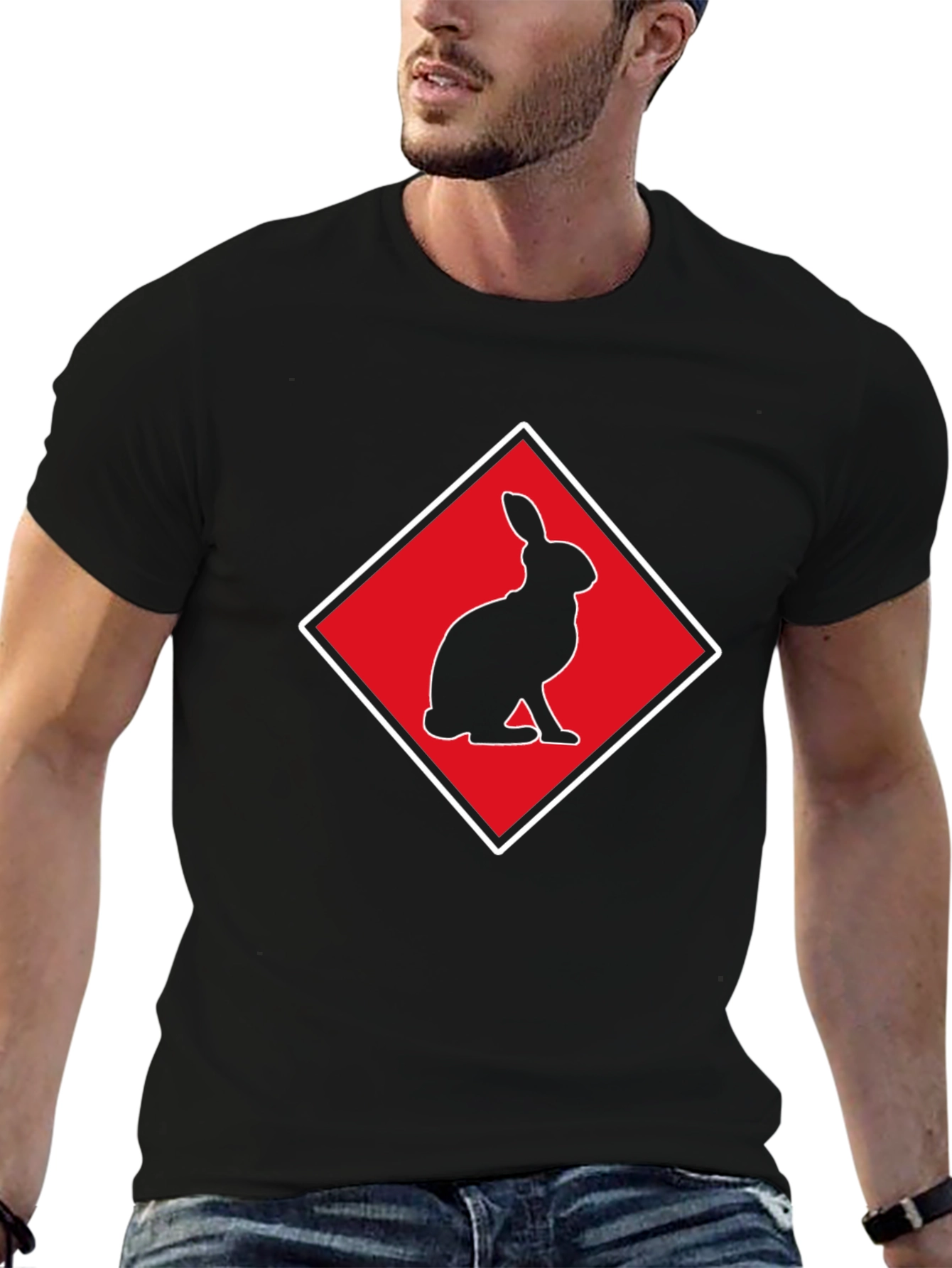 Rabbit Silhouette Tee - Red Diamond Design