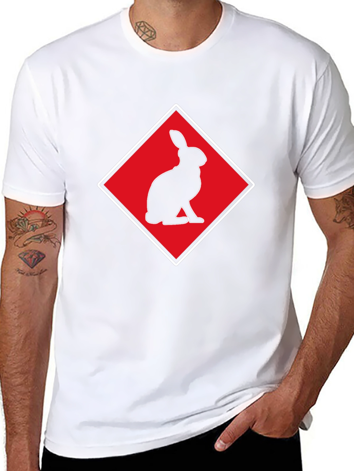 Rabbit Silhouette Tee - Red Diamond Design