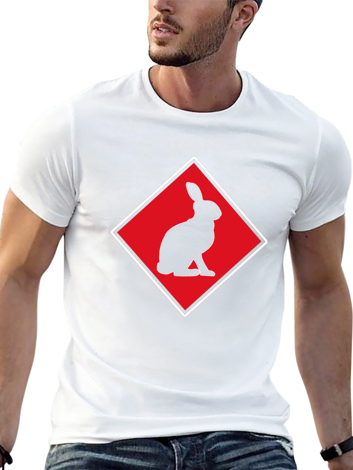 Rabbit Silhouette Tee - Red Diamond Design