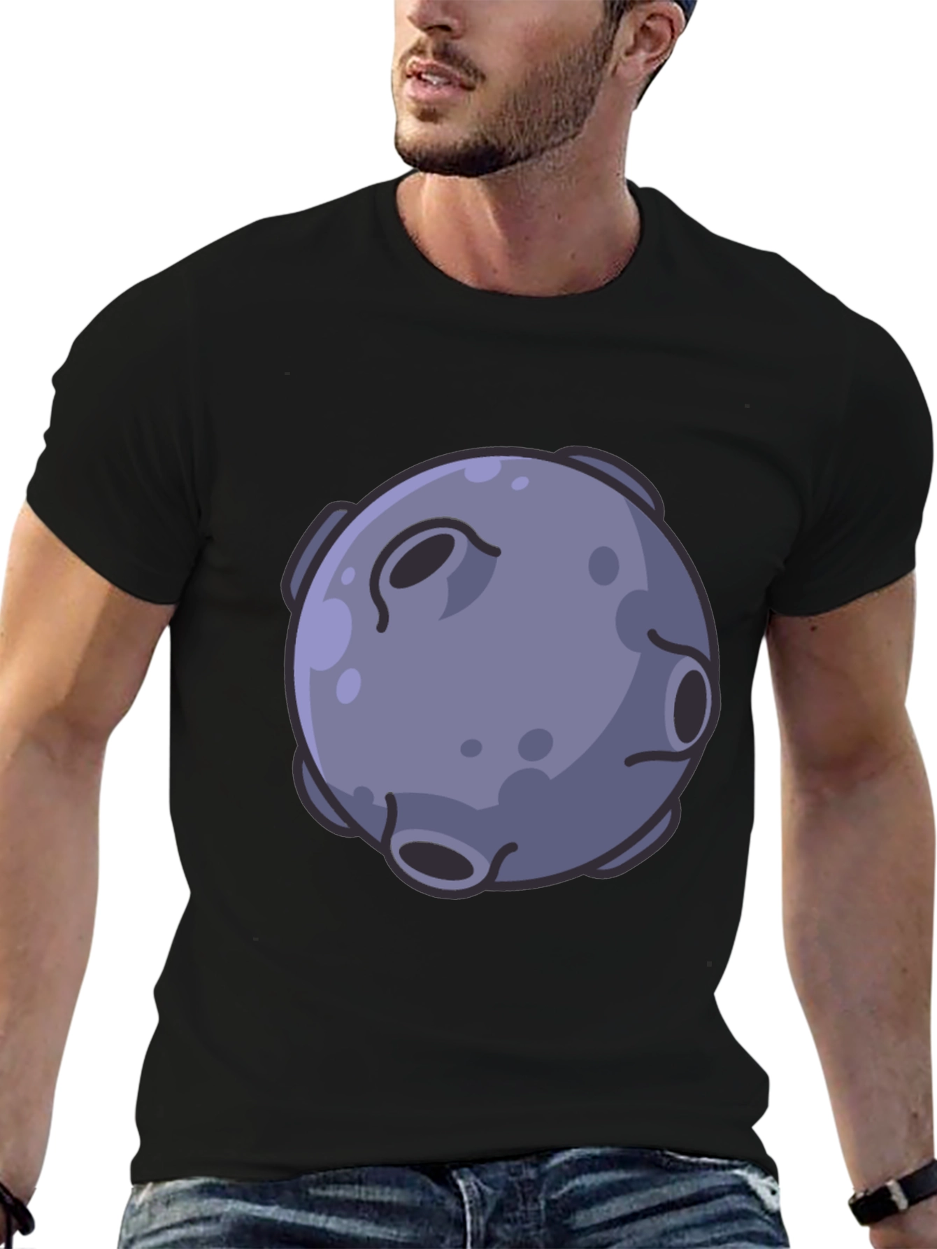 Cartoon Moon Graphic Black T-Shirt