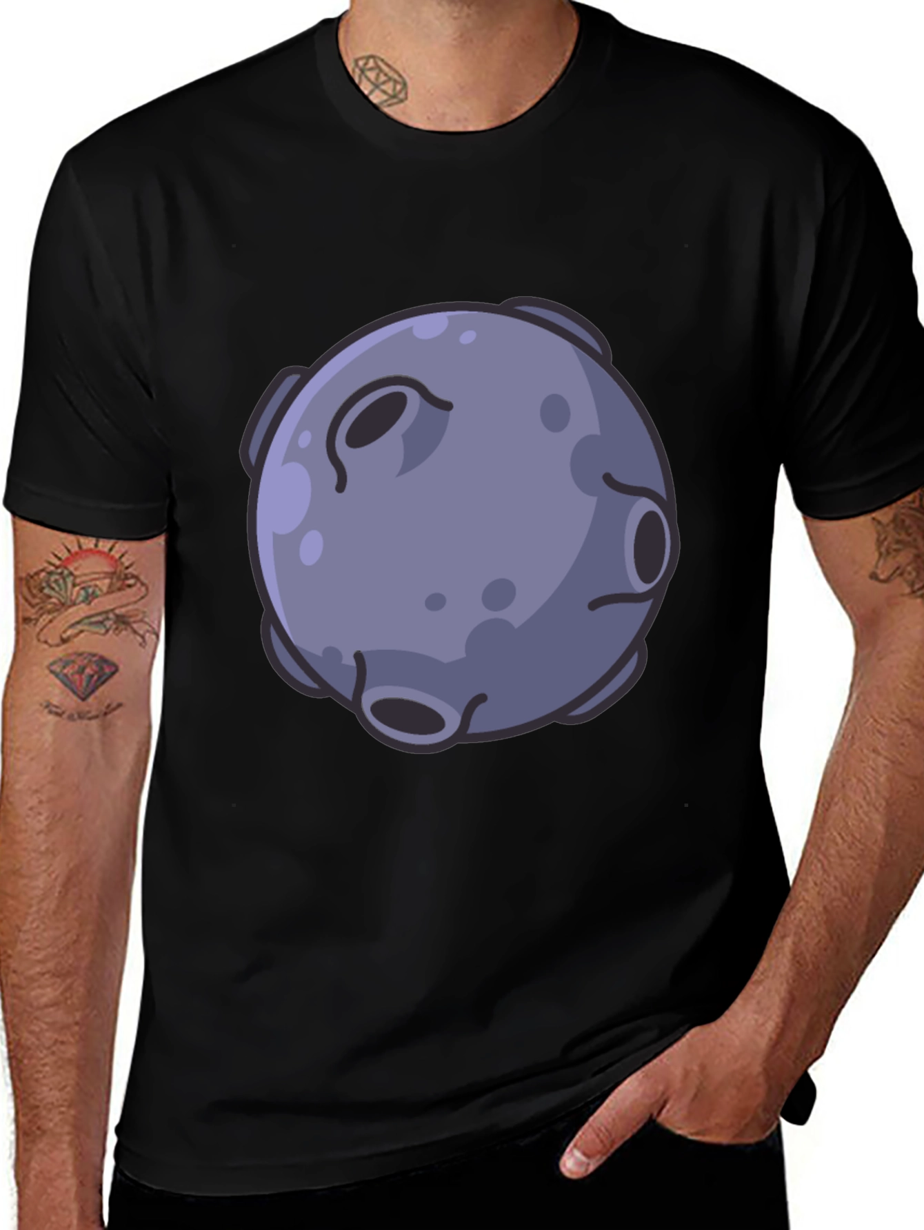 Cartoon Moon Graphic Black T-Shirt