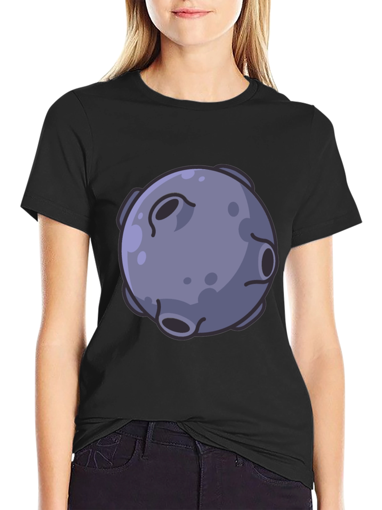 Cartoon Moon Graphic Black T-Shirt
