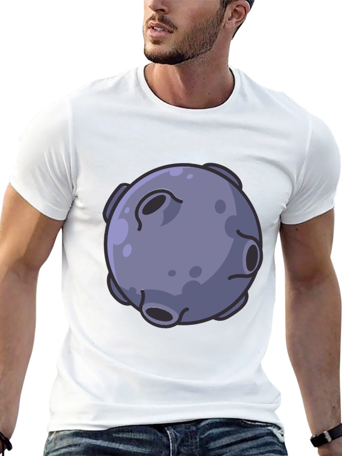 Cartoon Moon Graphic Black T-Shirt