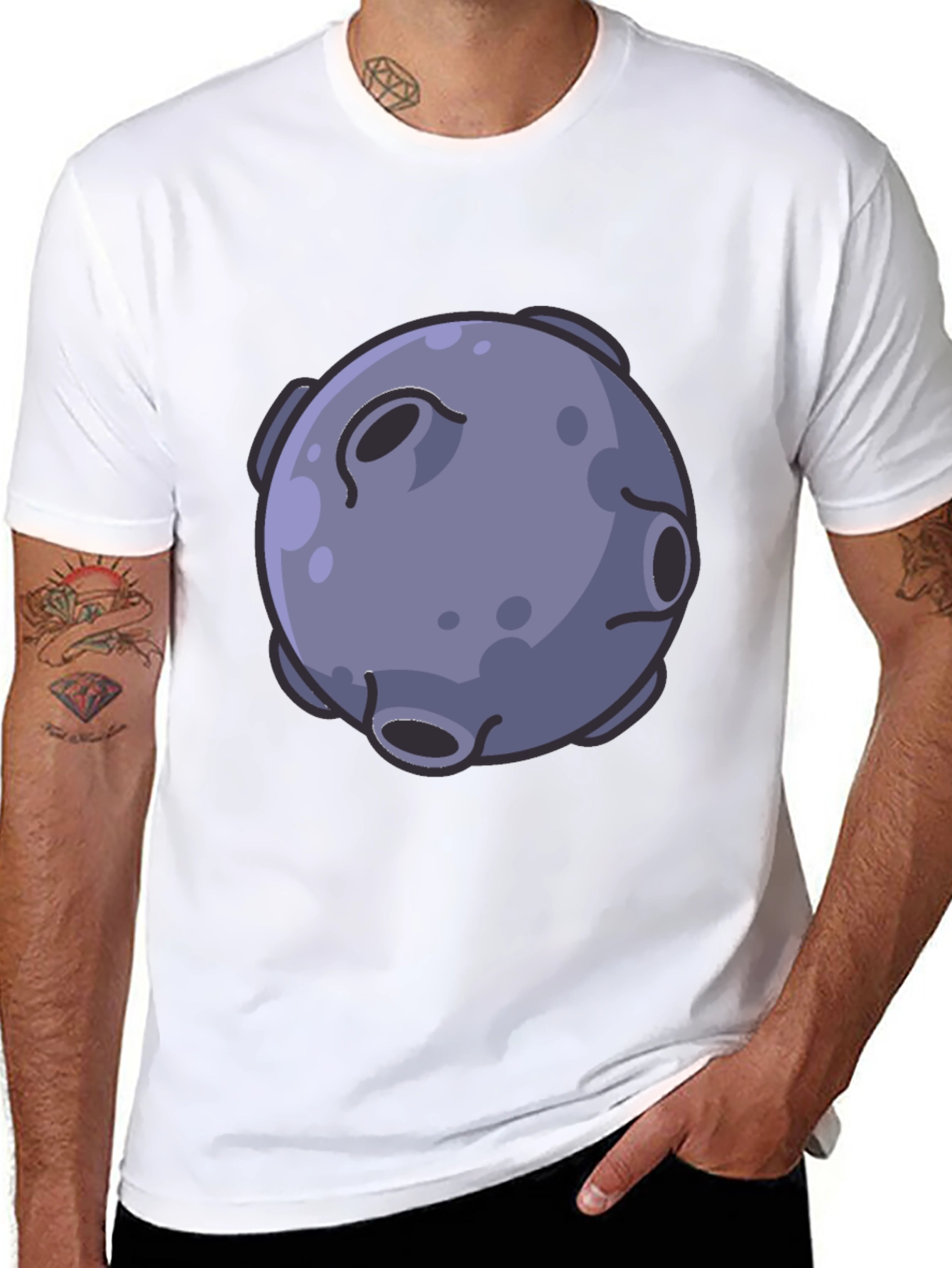 Cartoon Moon Graphic Black T-Shirt