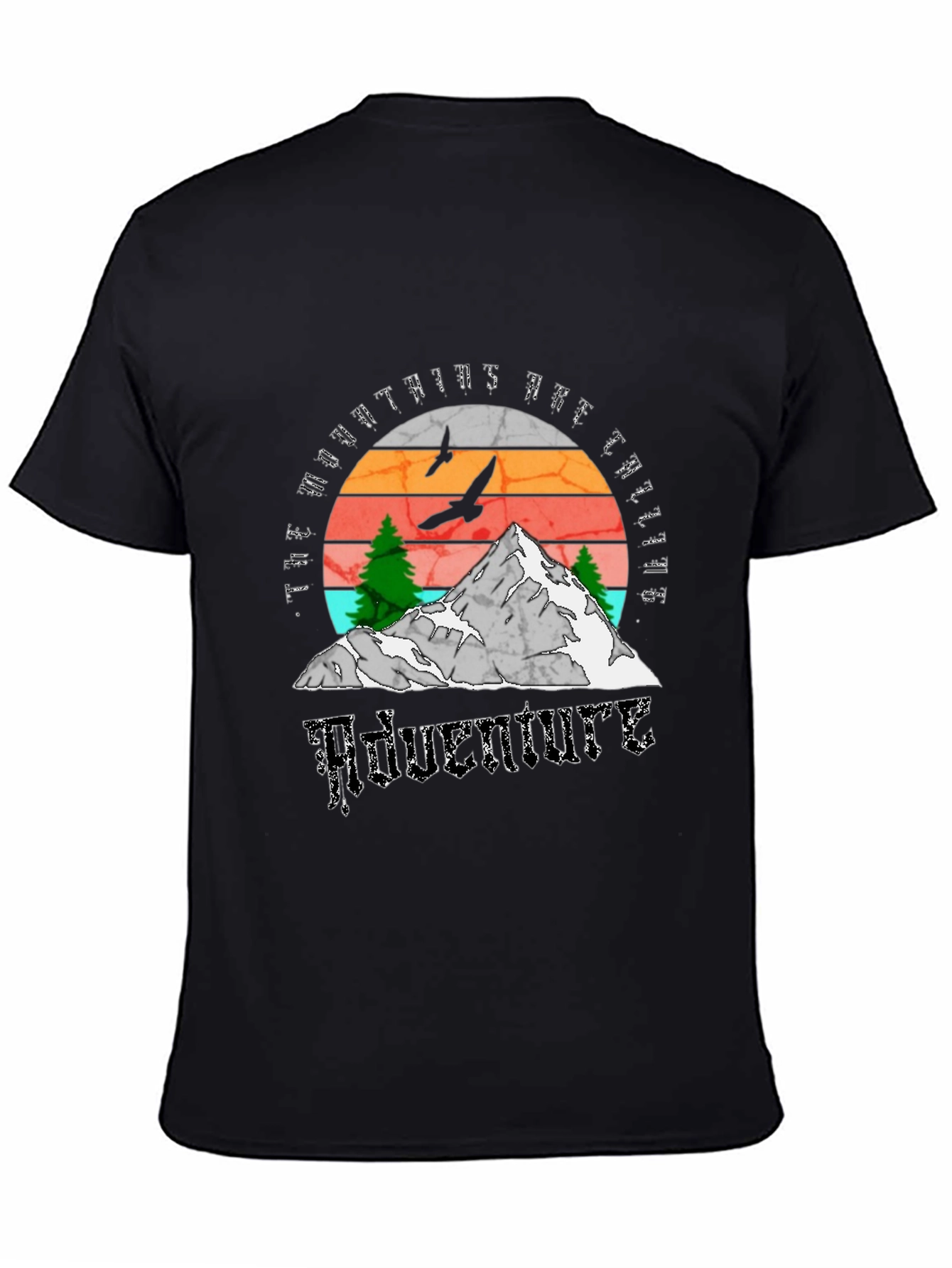 Adventure Calling T-Shirt - Mountain Scene Black Tee