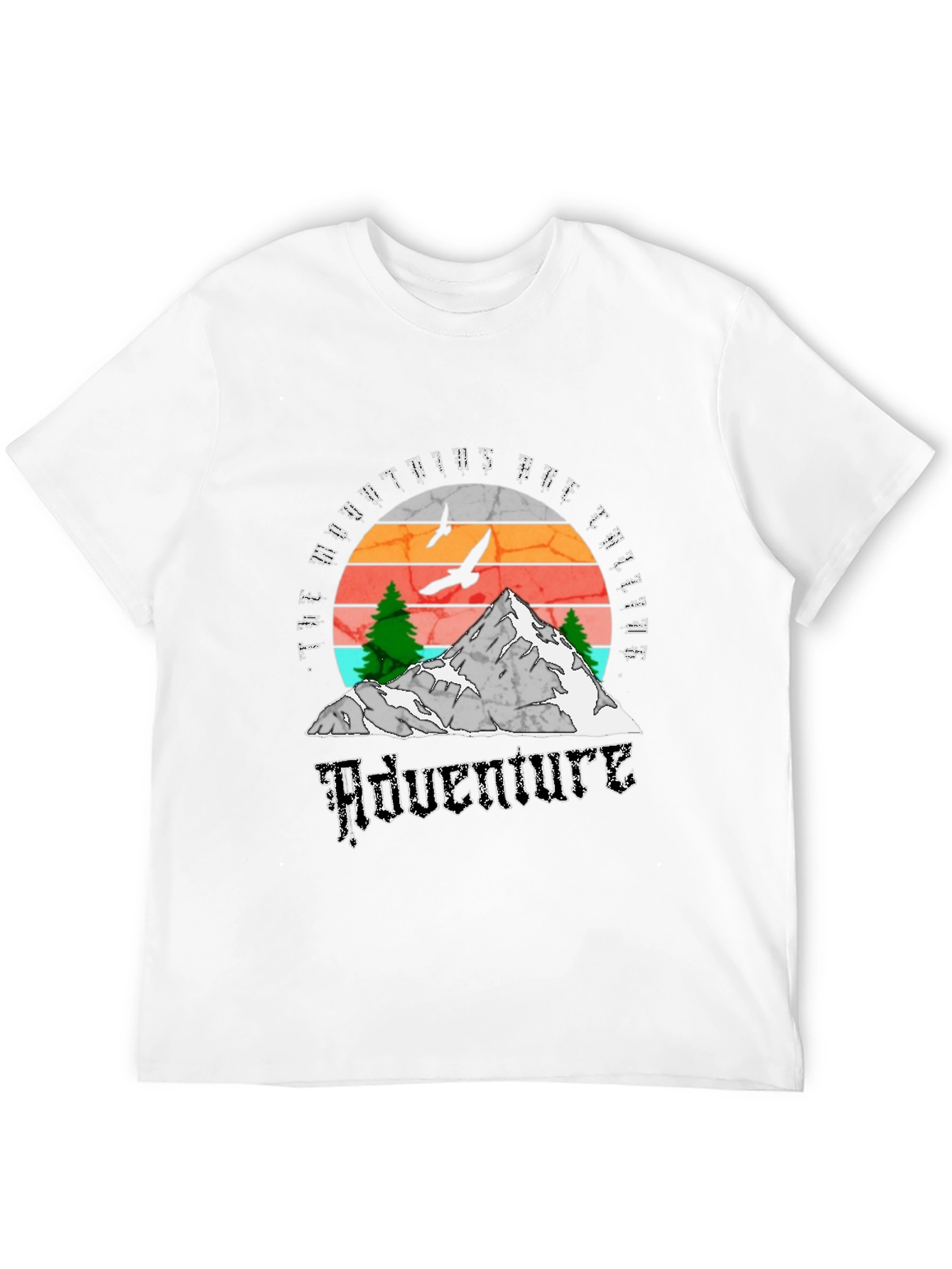 Adventure Calling T-Shirt - Mountain Scene Black Tee
