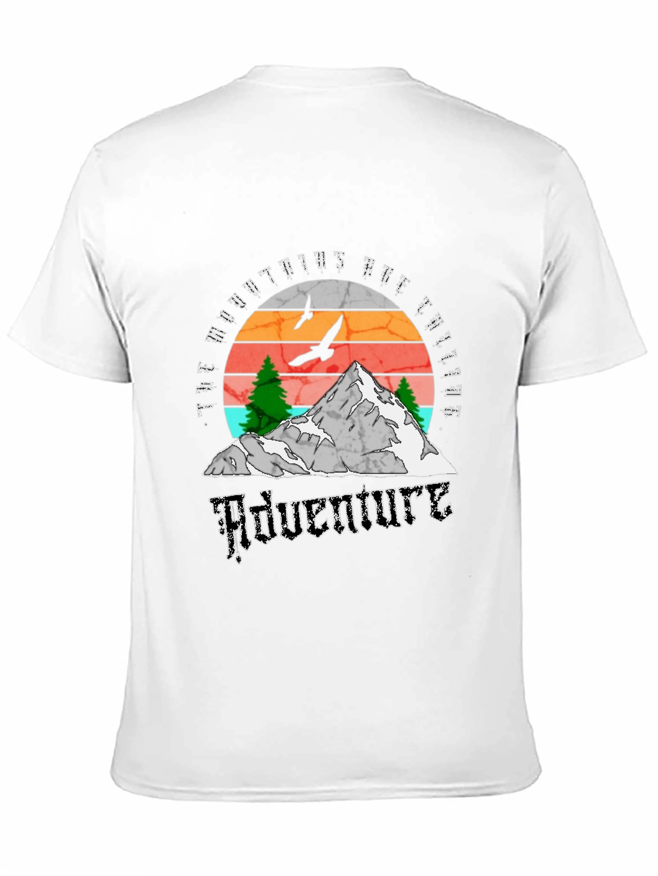 Adventure Calling T-Shirt - Mountain Scene Black Tee