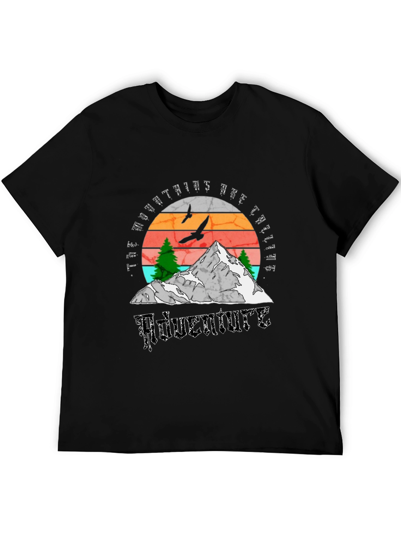 Adventure Calling T-Shirt - Mountain Scene Black Tee