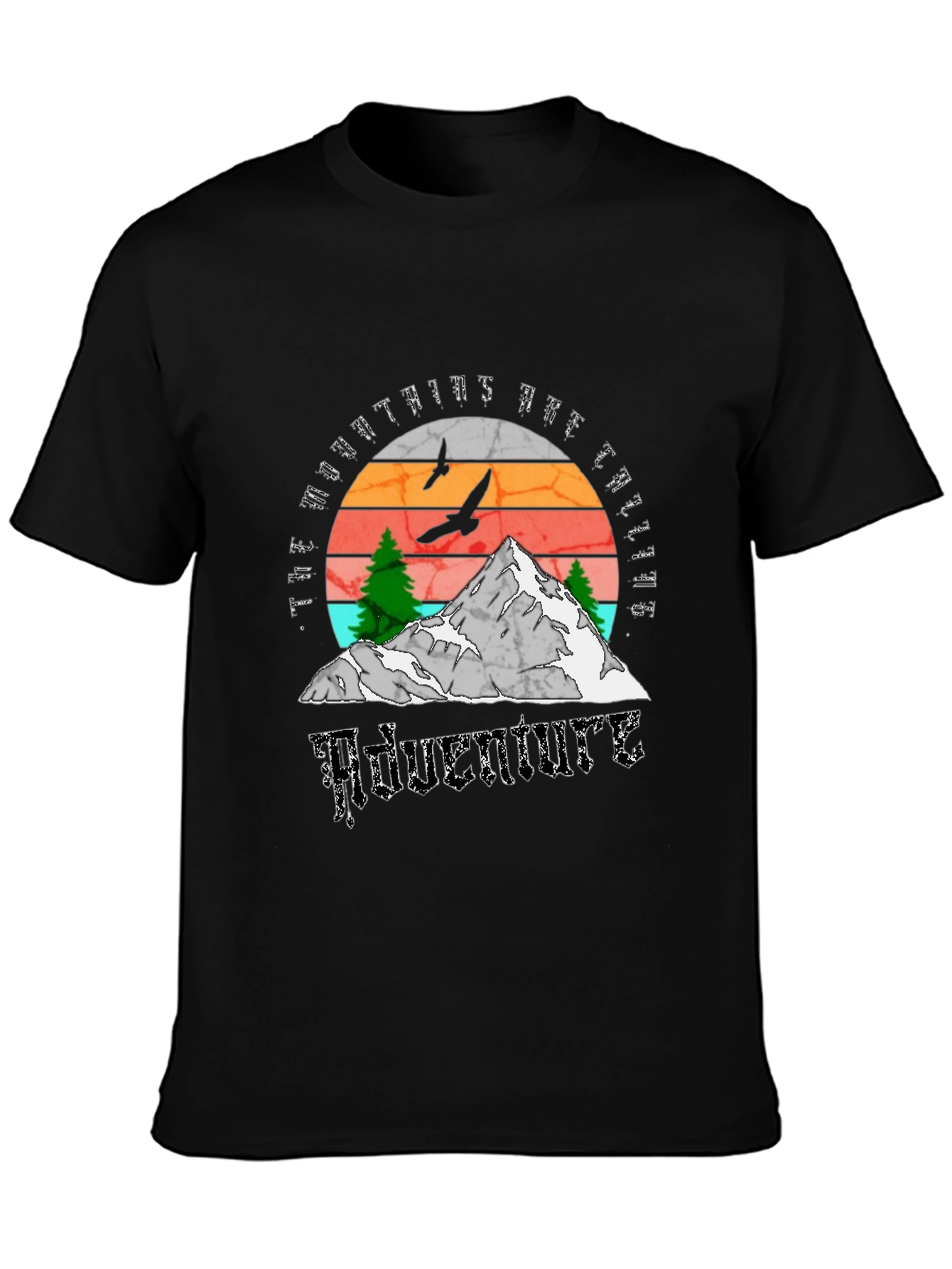 Adventure Calling T-Shirt - Mountain Scene Black Tee