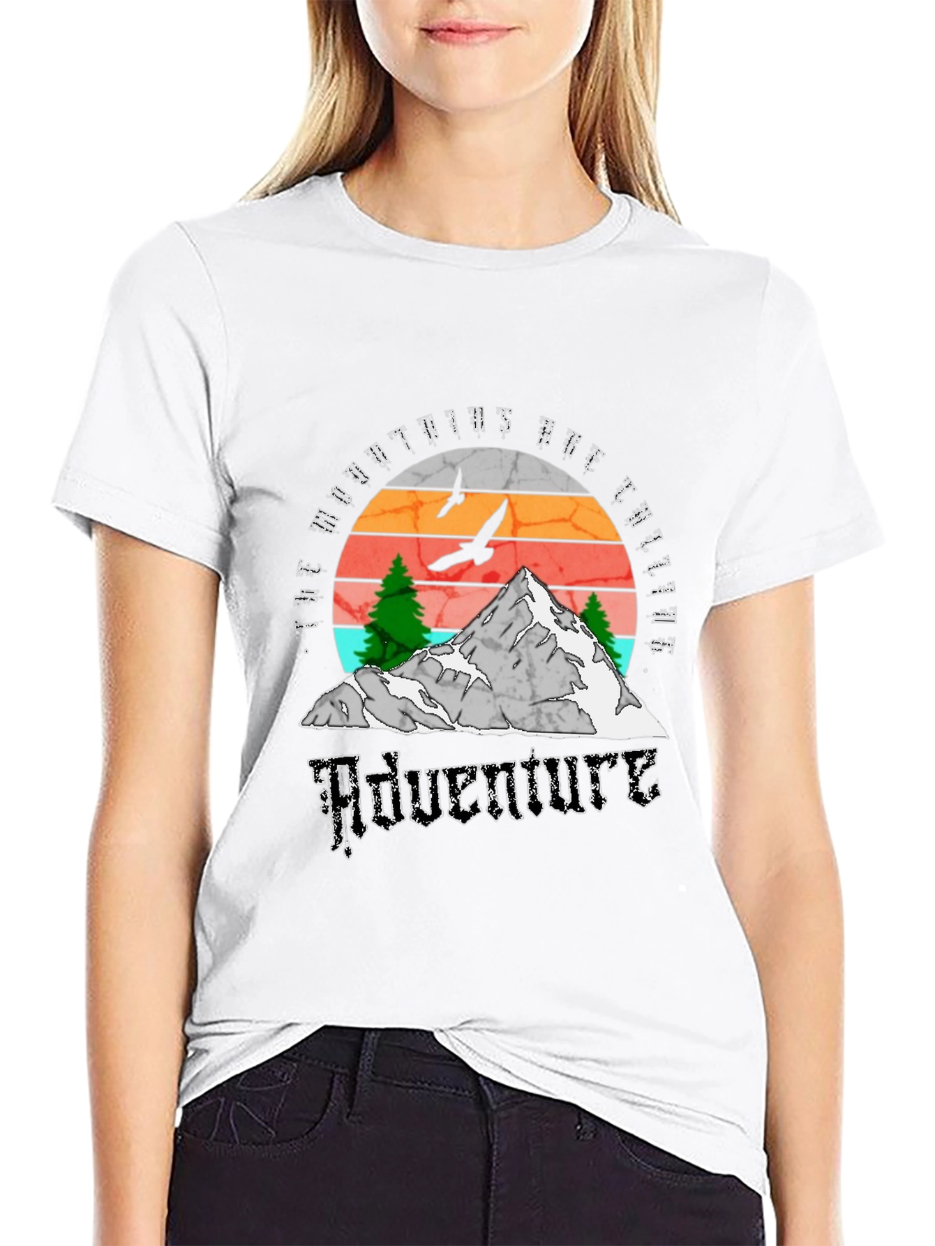 Adventure Calling T-Shirt - Mountain Scene Black Tee