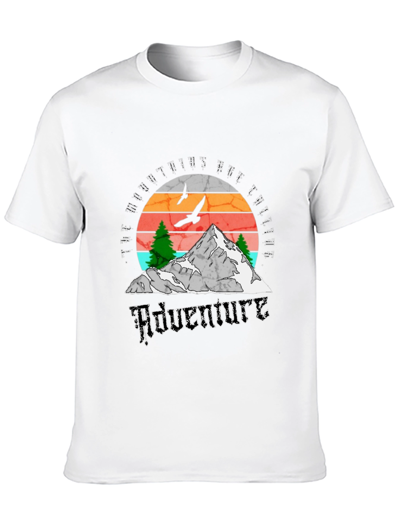 Adventure Calling T-Shirt - Mountain Scene Black Tee