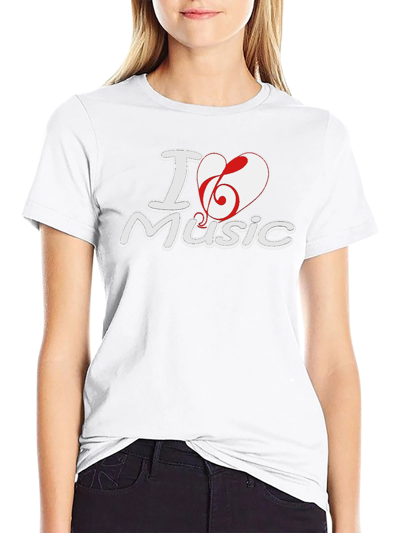 I Love Music Graphic Print Black T-Shirt