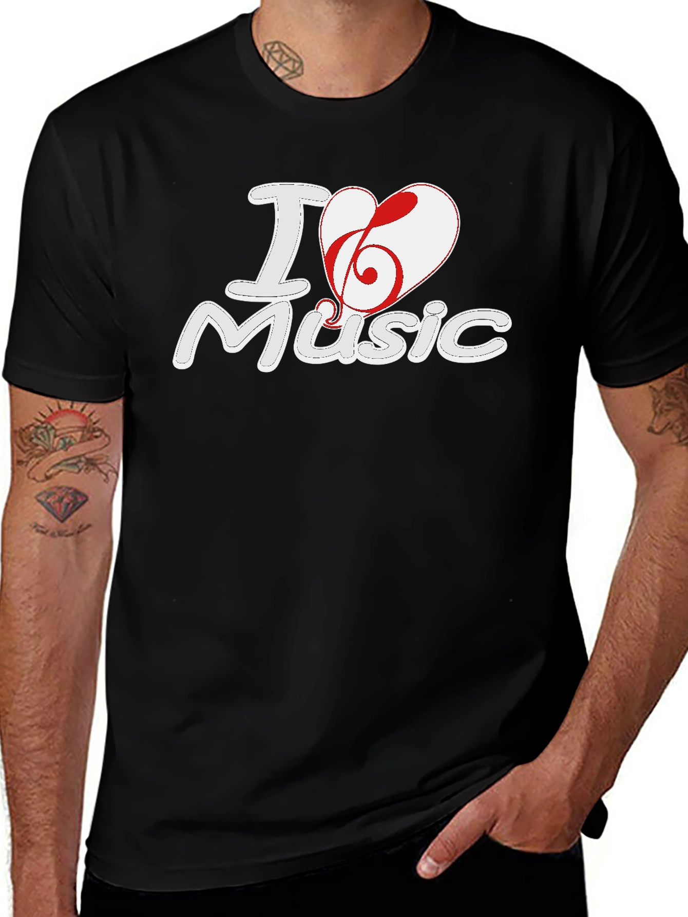 I Love Music Graphic Print Black T-Shirt