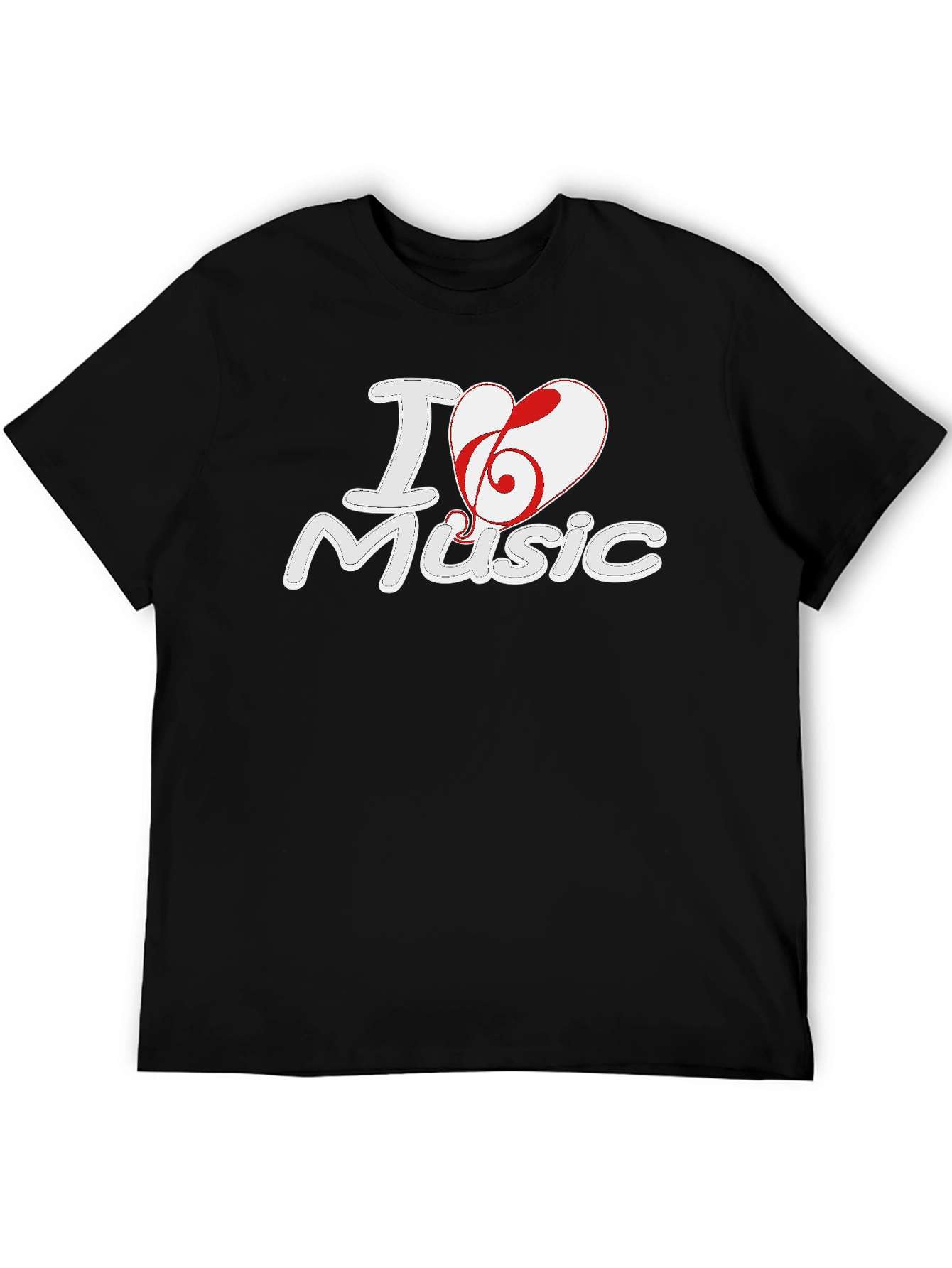 I Love Music Graphic Print Black T-Shirt