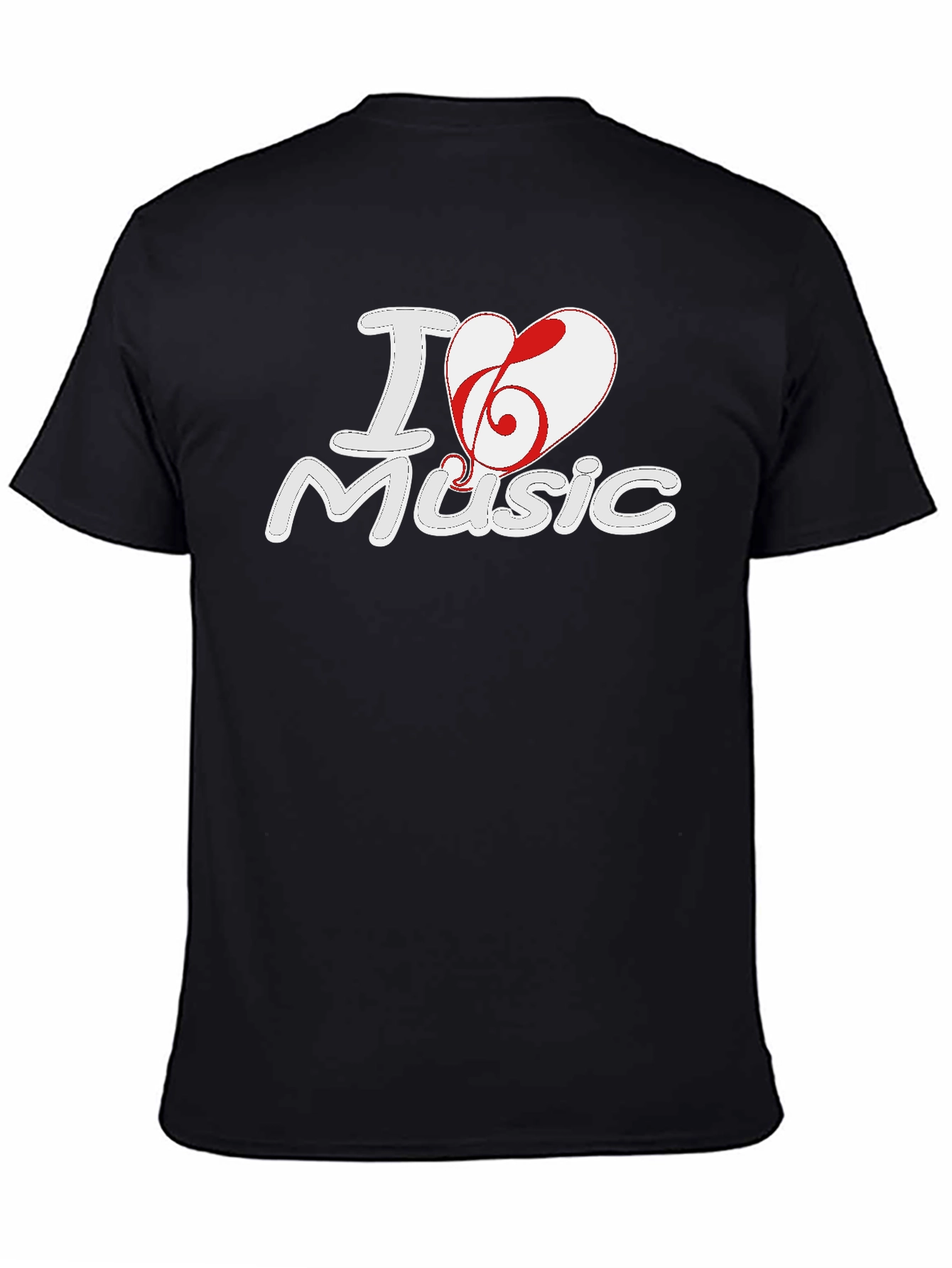 I Love Music Graphic Print Black T-Shirt