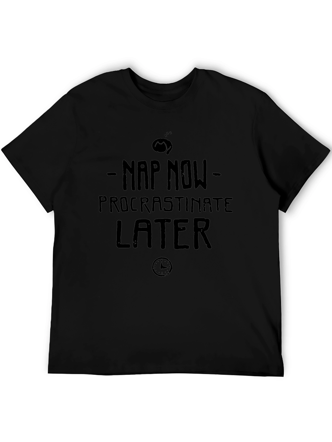 Nap Now Procrastinate Later Black Graphic Tee