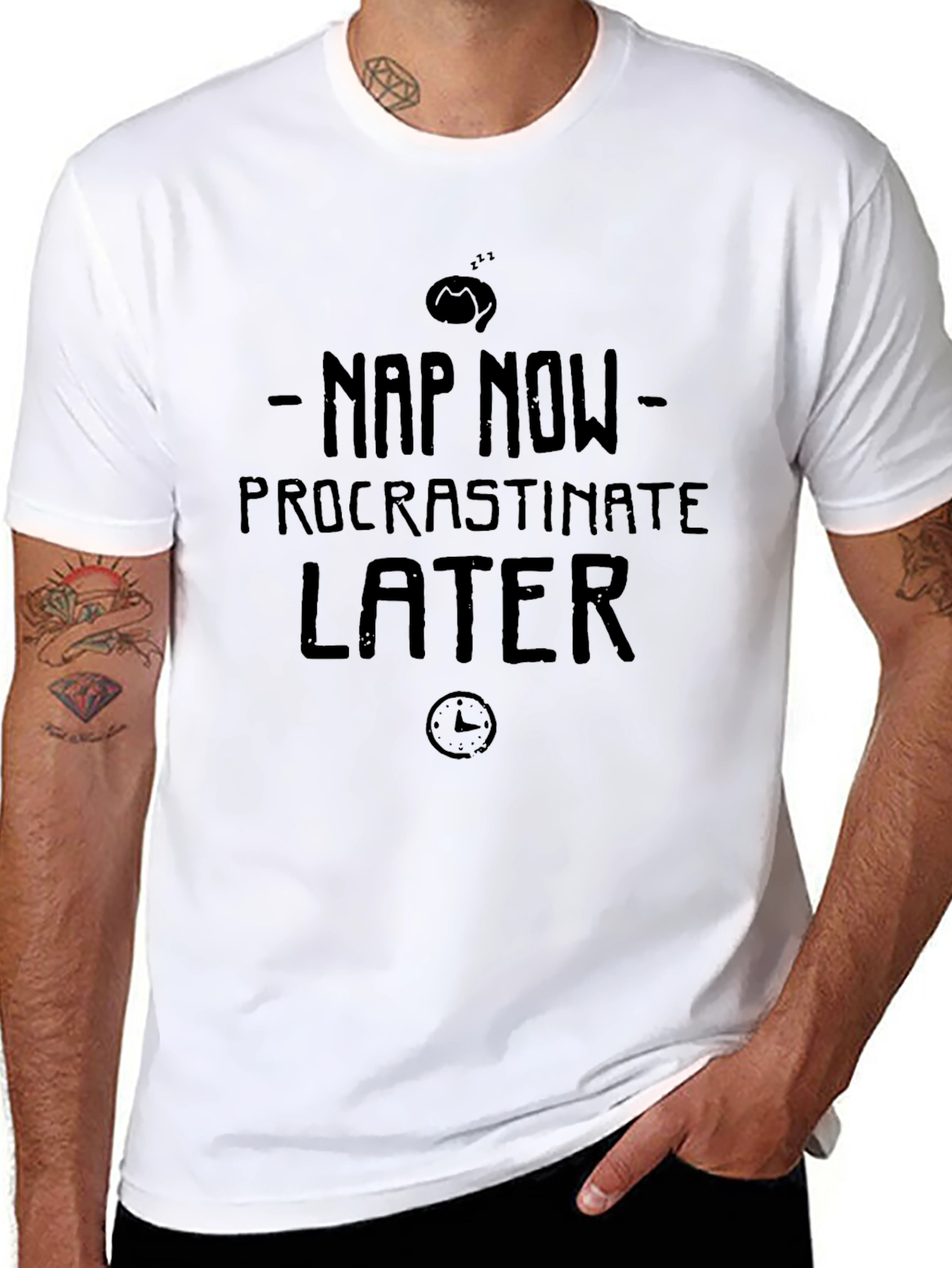 Nap Now Procrastinate Later Black Graphic Tee