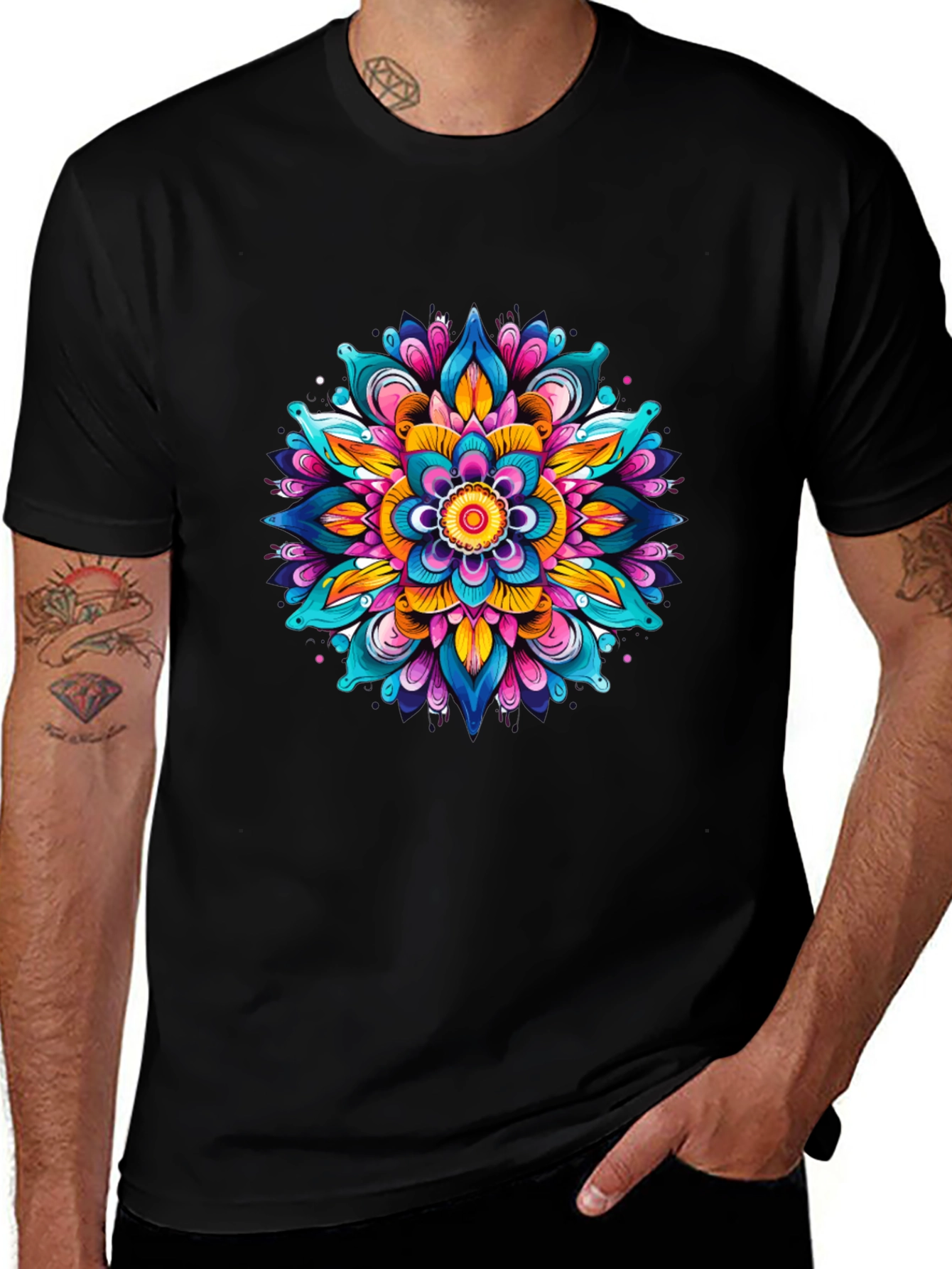 Vibrant Mandala Graphic Black T-Shirt