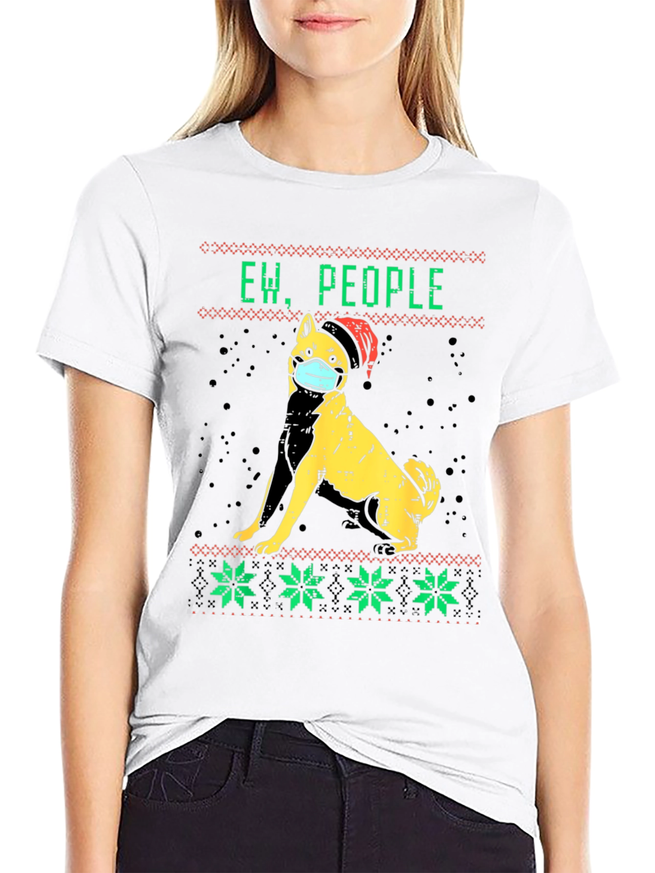 Ew People Dog Face Mask Christmas Graphic Tee