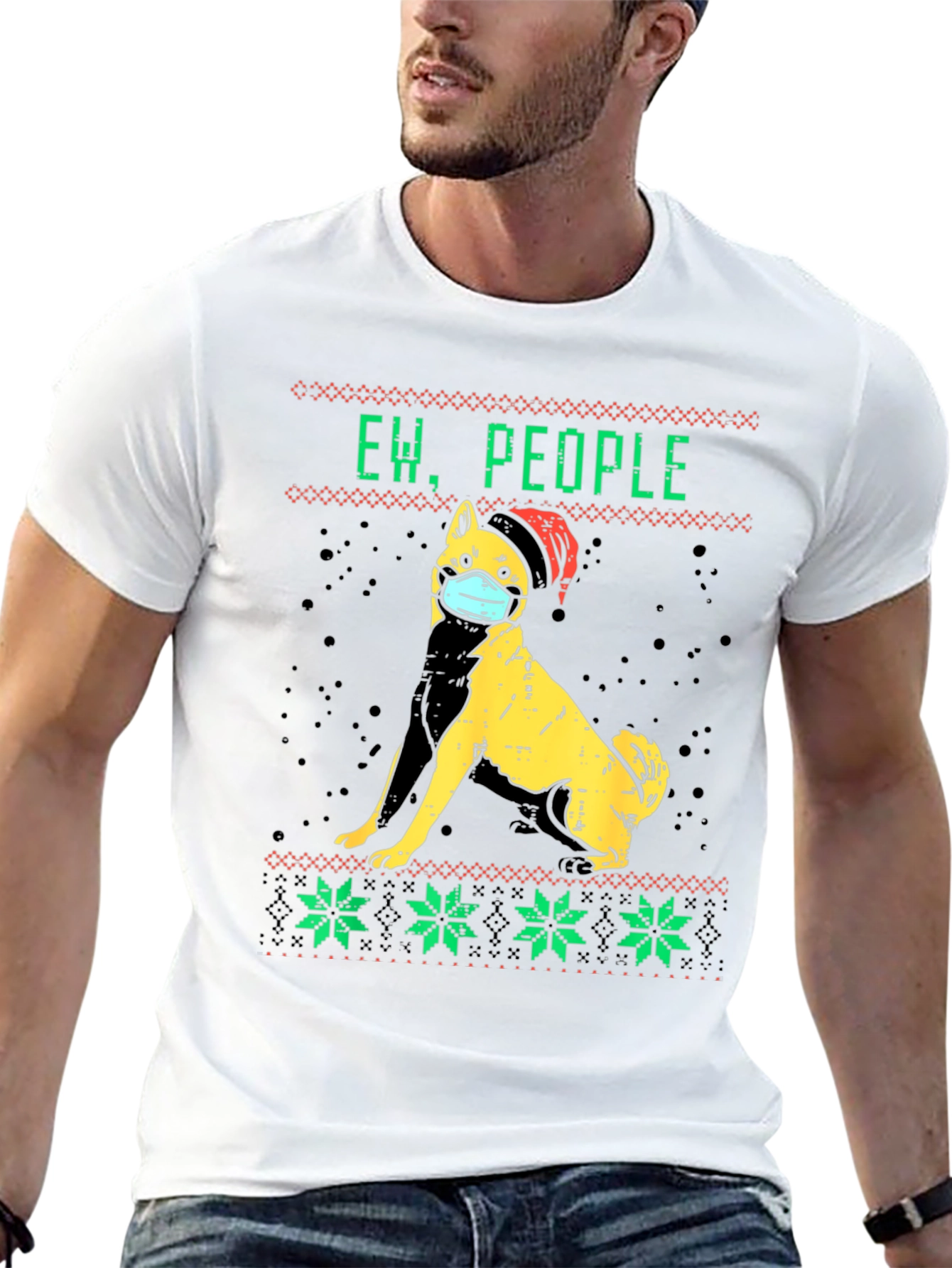 Ew People Dog Face Mask Christmas Graphic Tee