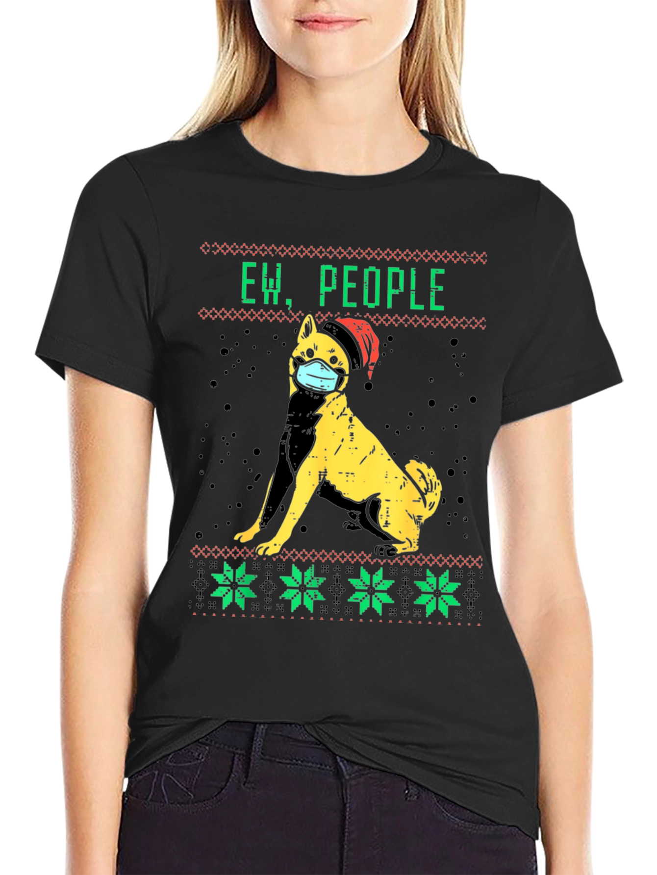 Ew People Dog Face Mask Christmas Graphic Tee