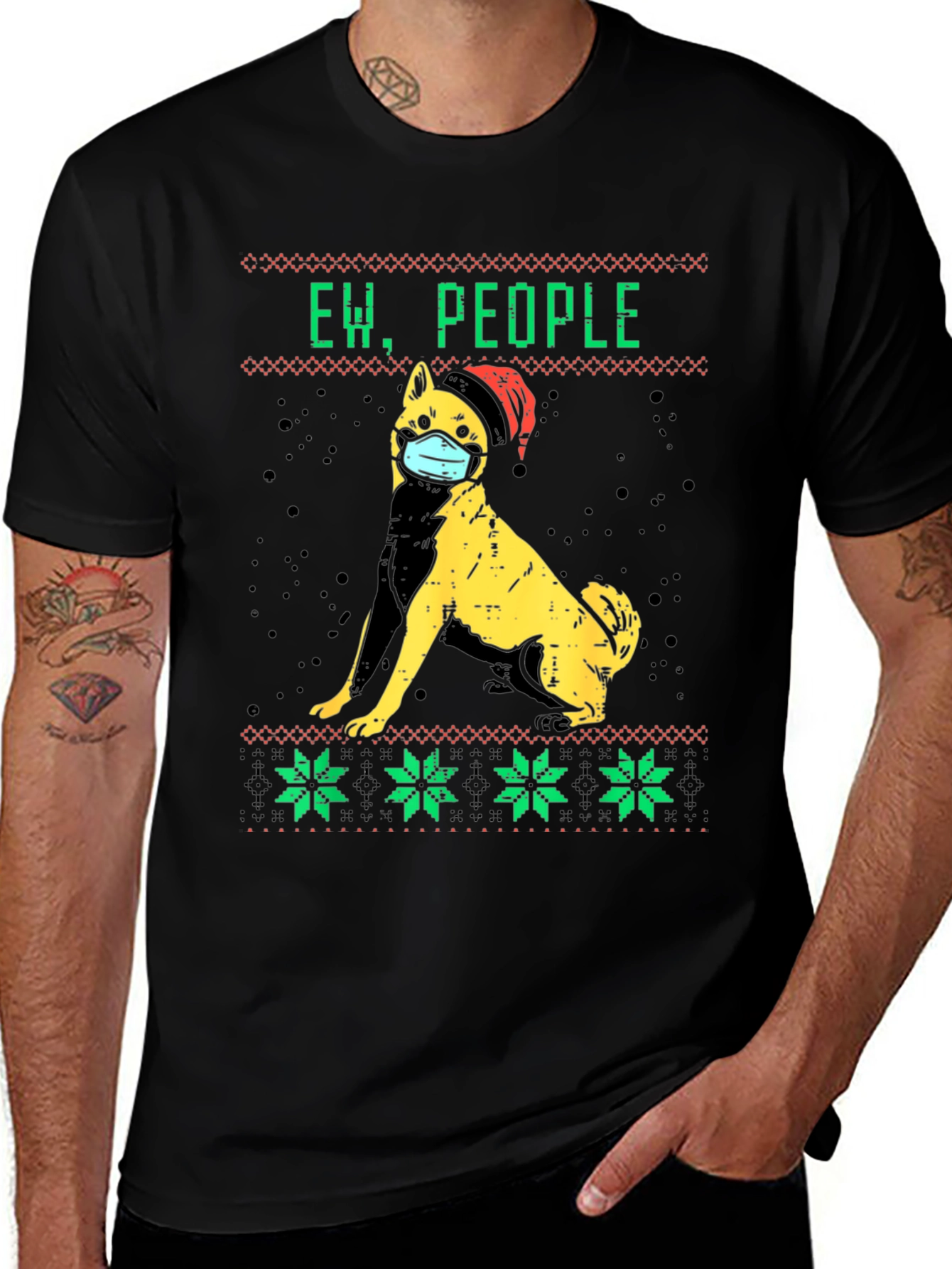 Ew People Dog Face Mask Christmas Graphic Tee
