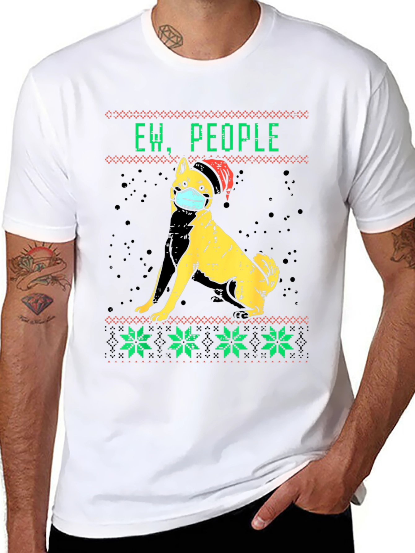 Ew People Dog Face Mask Christmas Graphic Tee