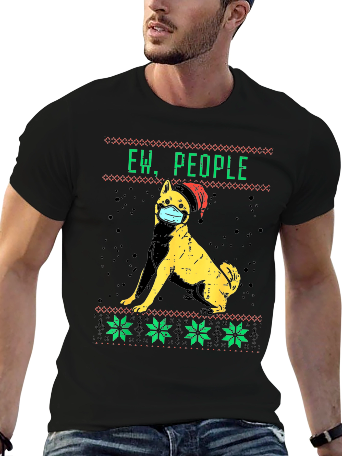 Ew People Dog Face Mask Christmas Graphic Tee