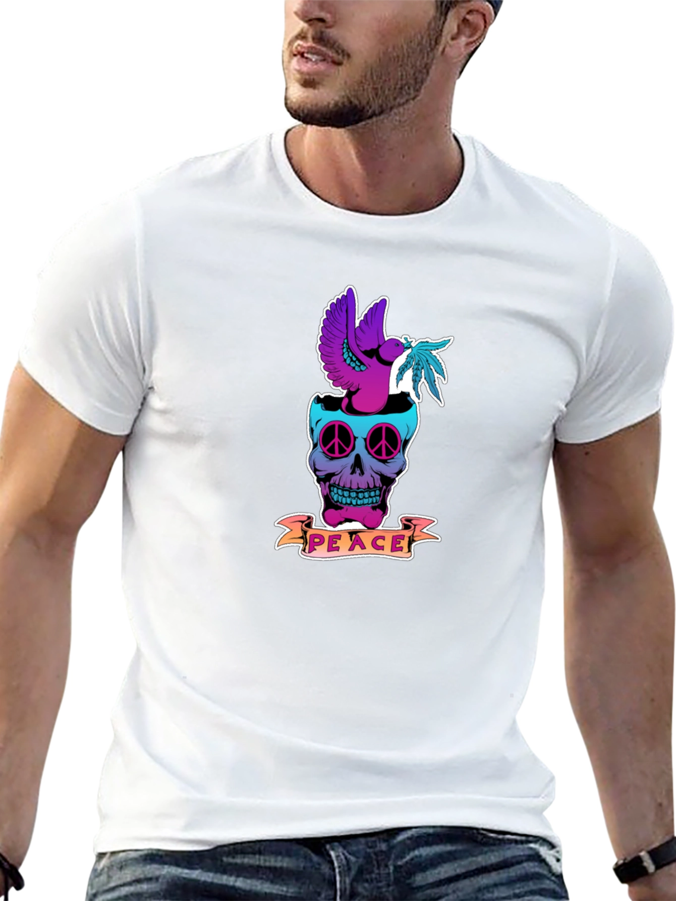 Peace Skull Graphic T-Shirt - Black