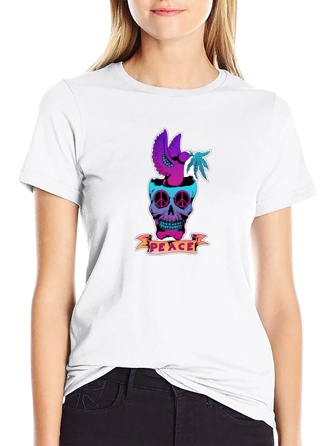 Peace Skull Graphic T-Shirt - Black