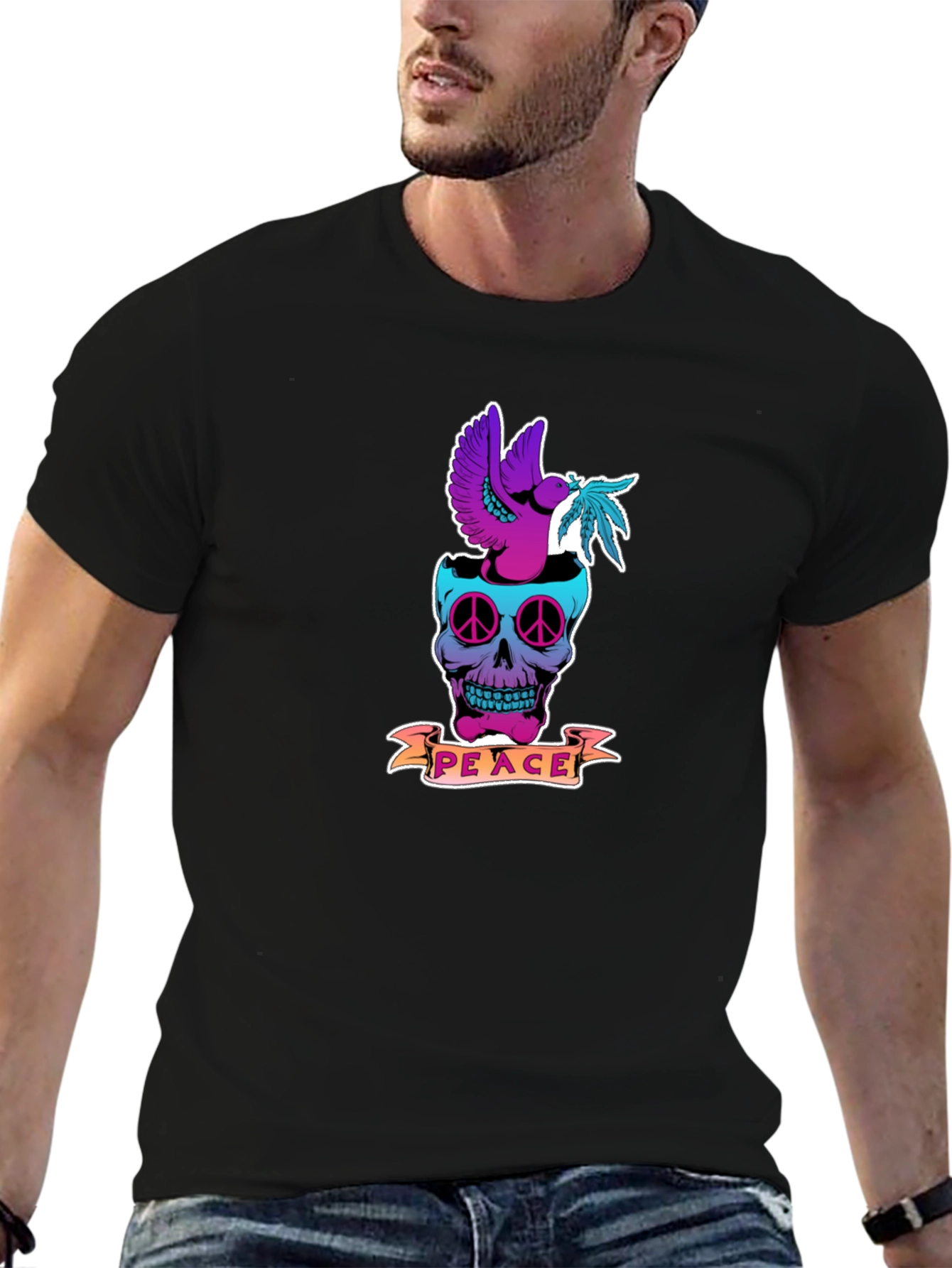 Peace Skull Graphic T-Shirt - Black