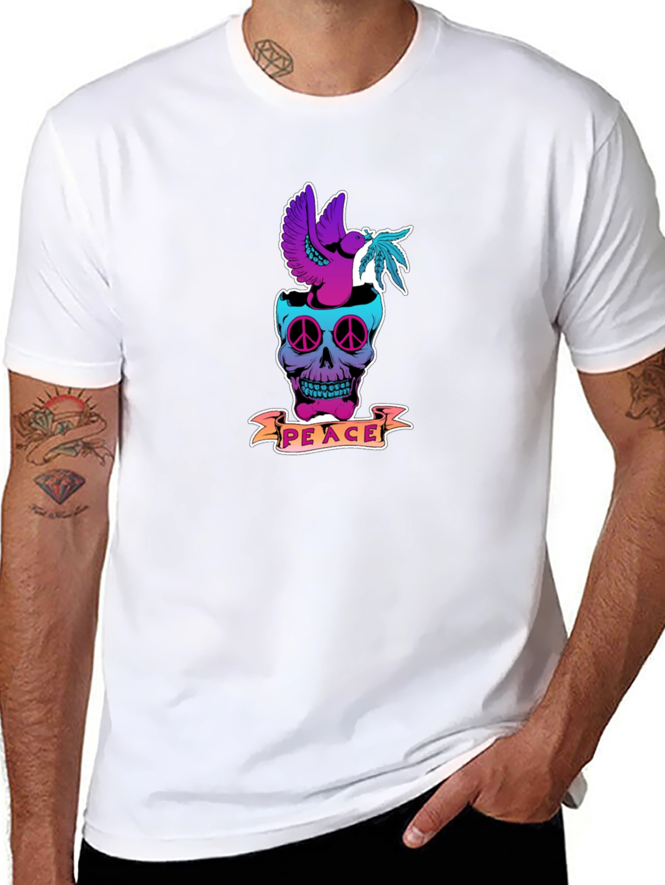 Peace Skull Graphic T-Shirt - Black