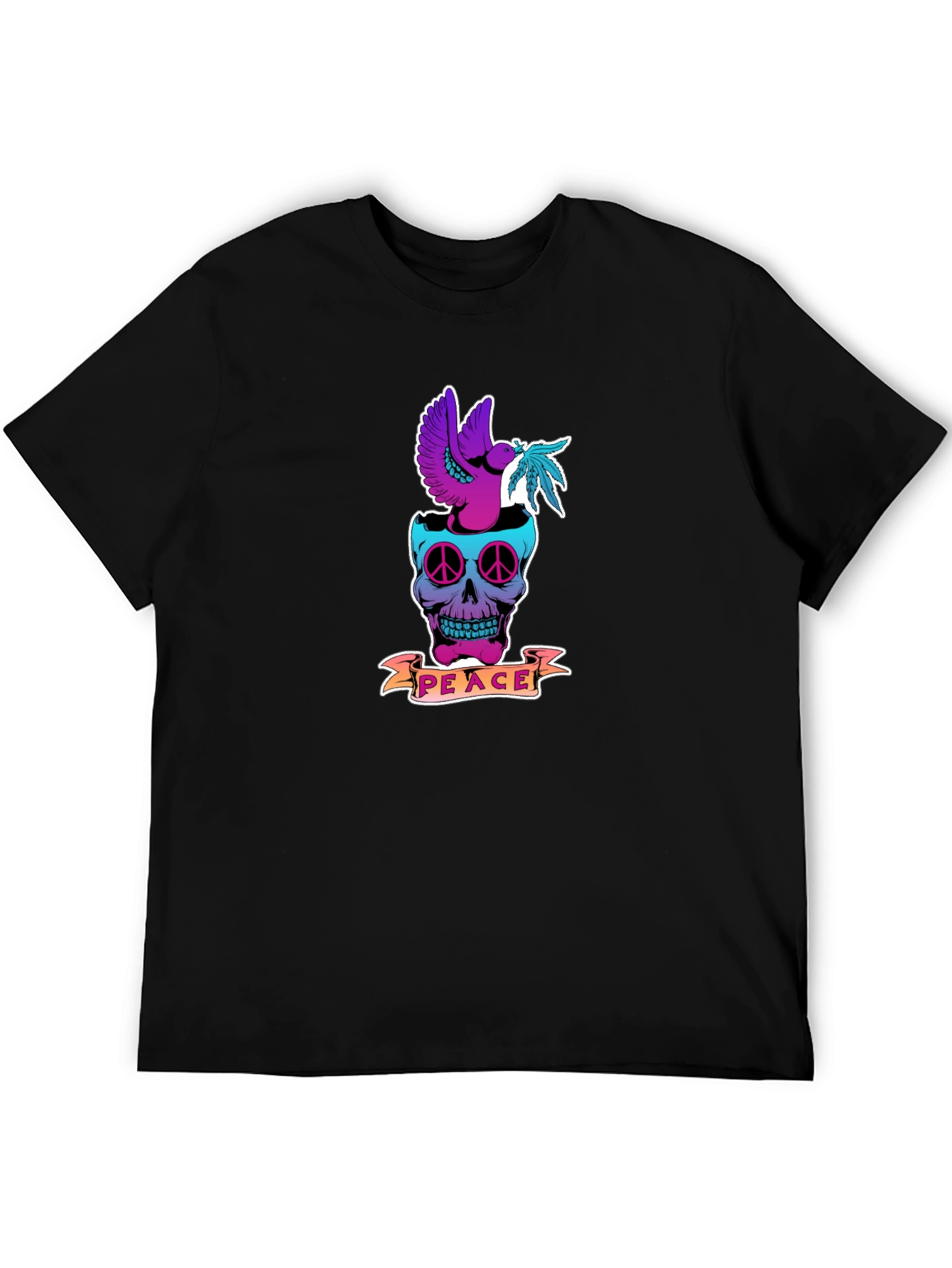 Peace Skull Graphic T-Shirt - Black