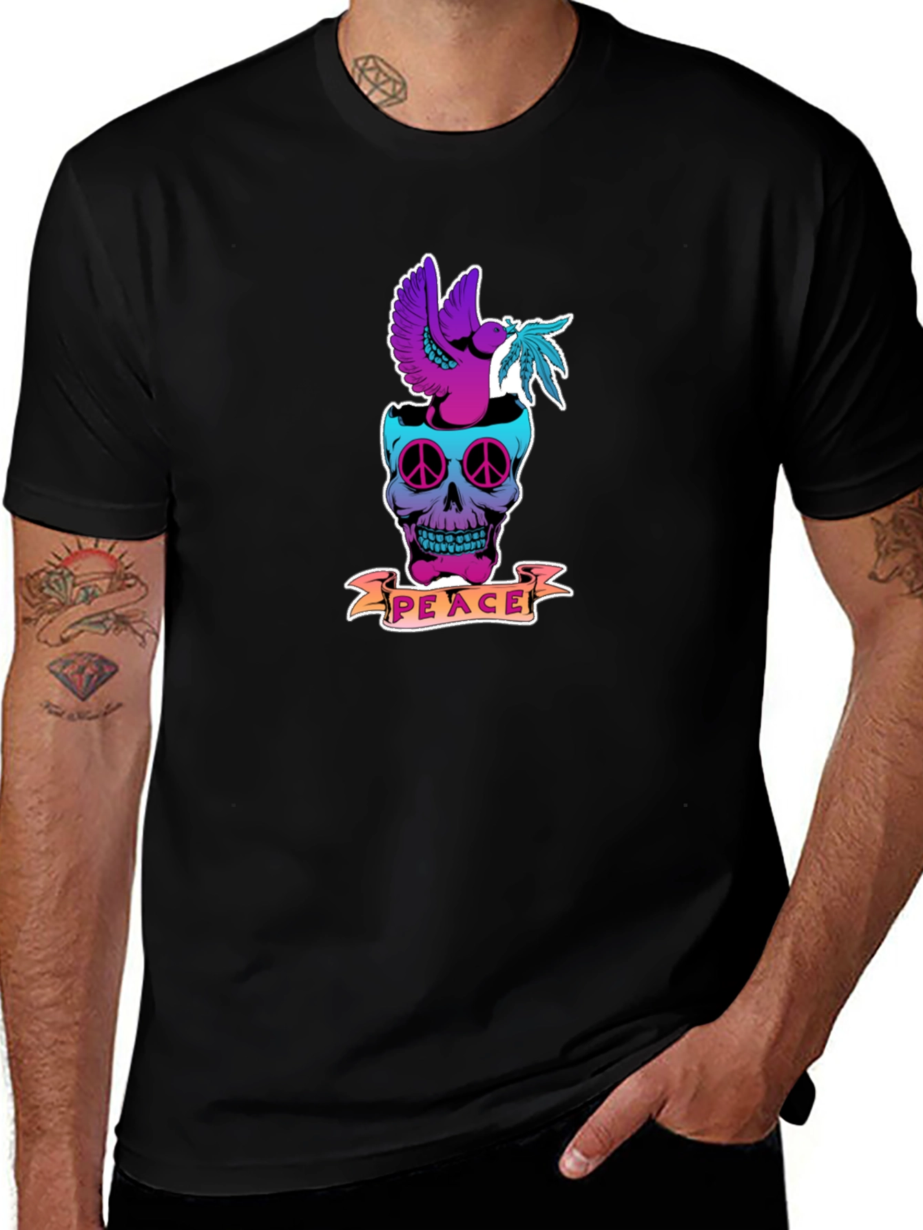 Peace Skull Graphic T-Shirt - Black