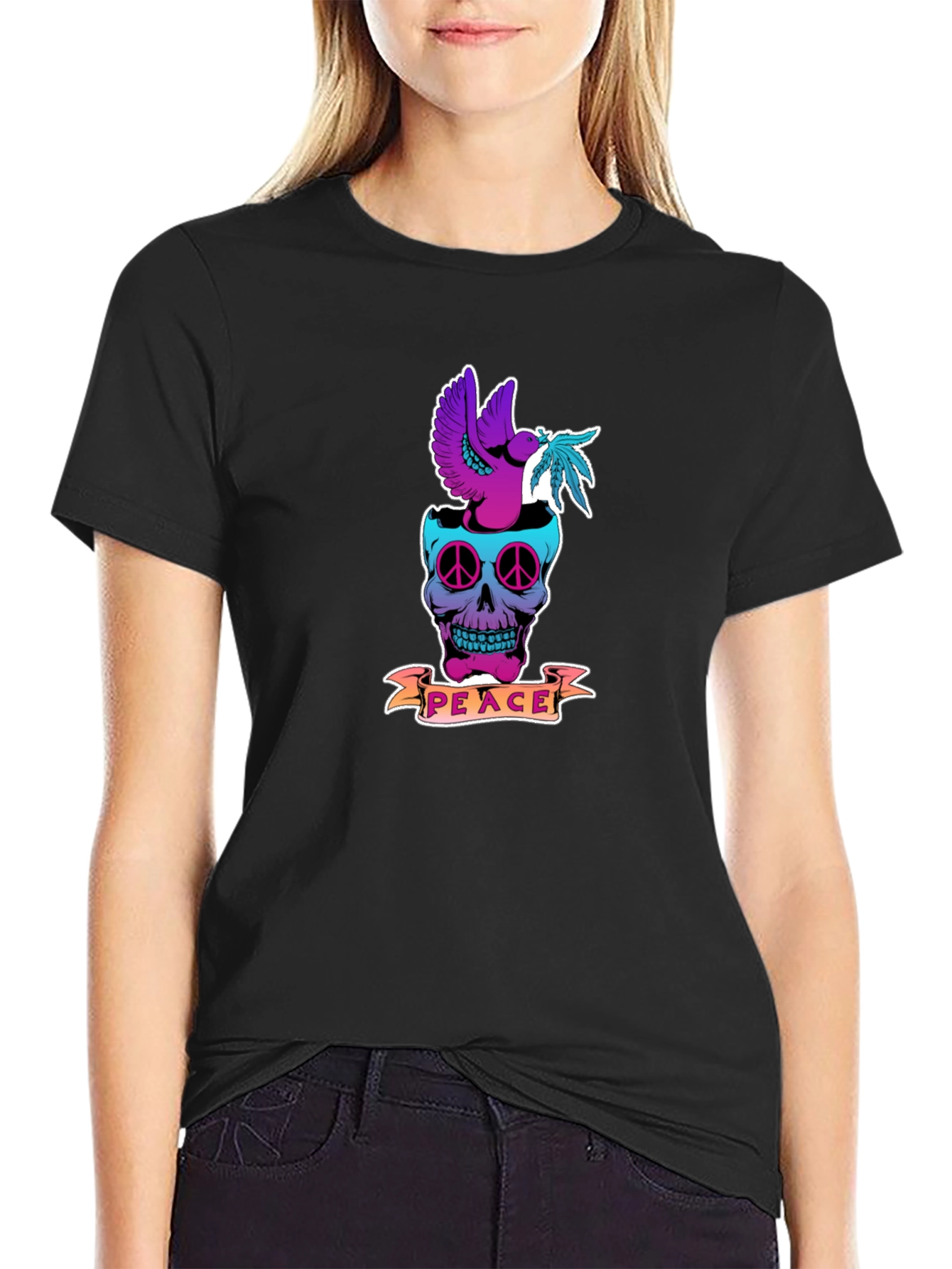 Peace Skull Graphic T-Shirt - Black