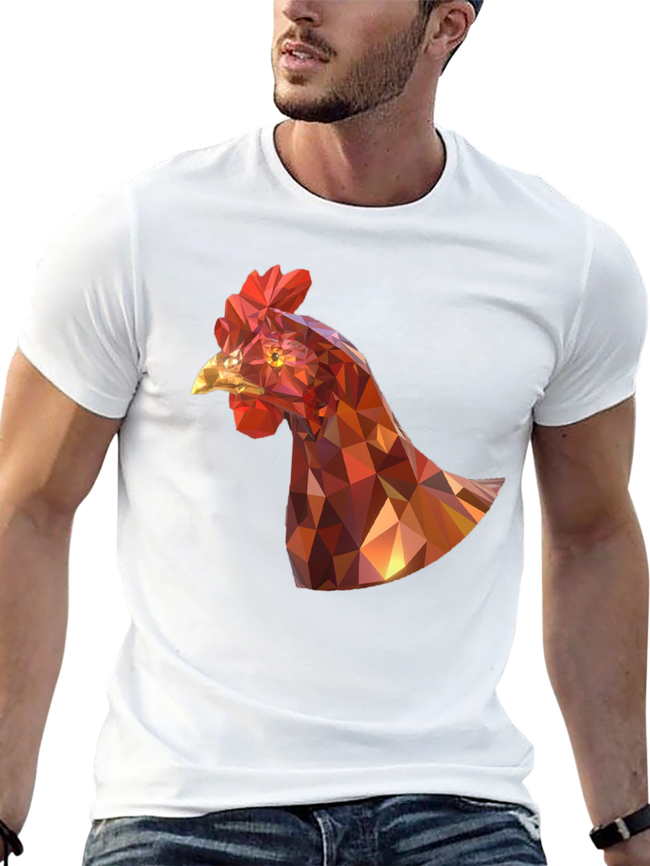 Geometric Chicken Graphic Tee - Unique Design