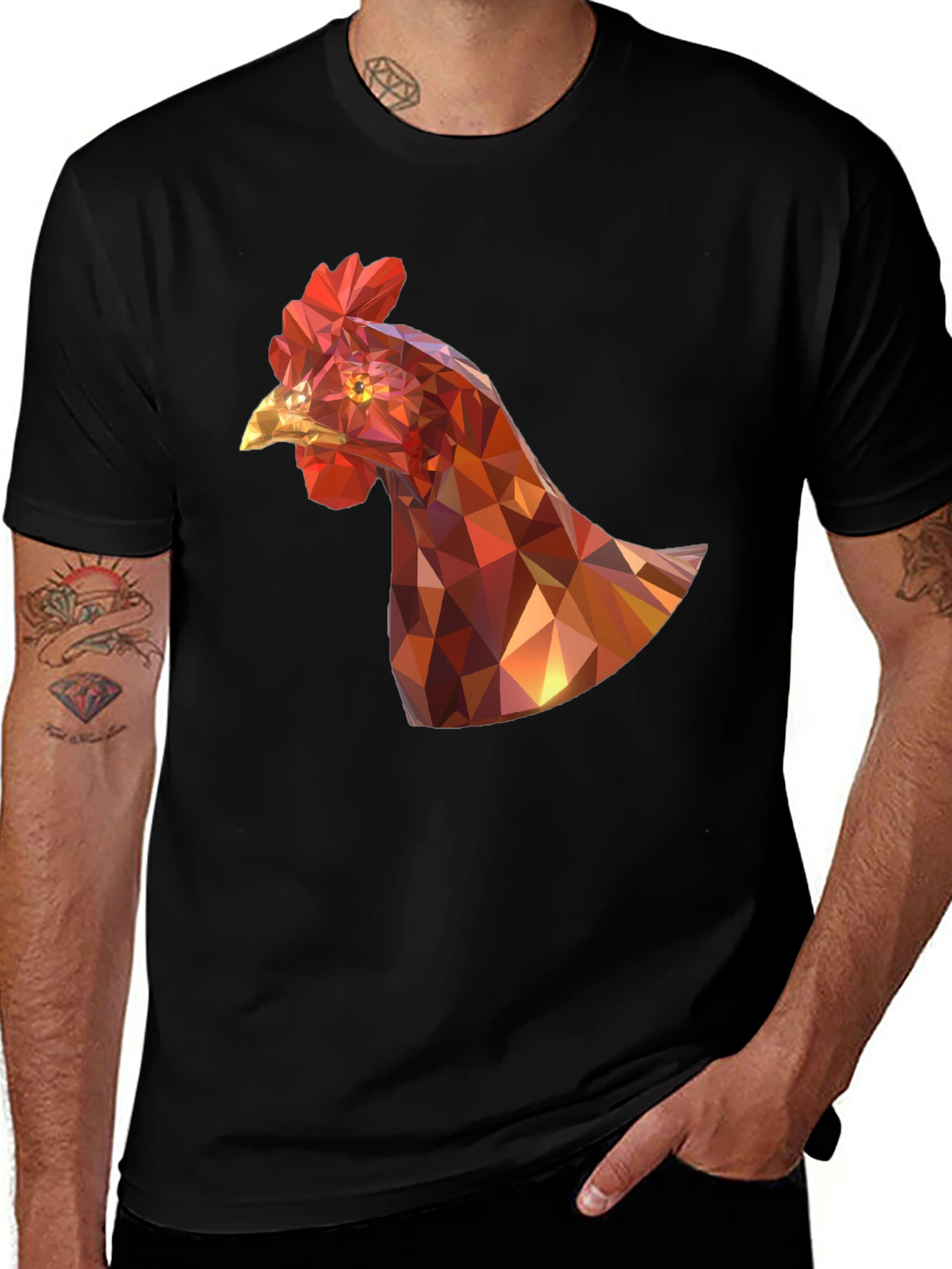 Geometric Chicken Graphic Tee - Unique Design