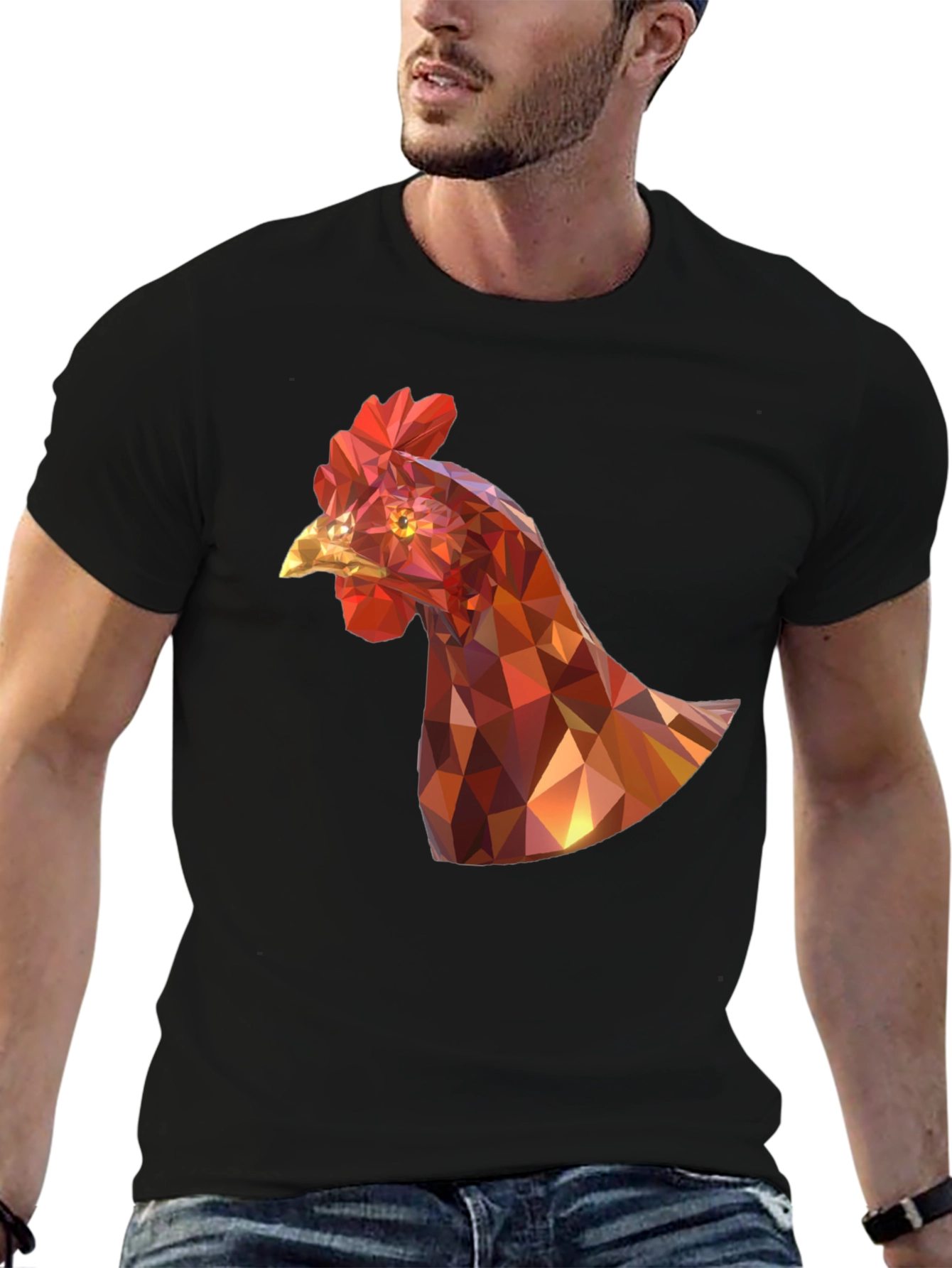 Geometric Chicken Graphic Tee - Unique Design