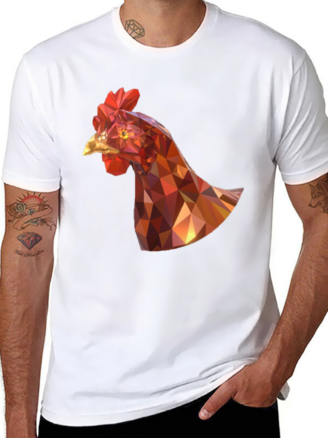 Geometric Chicken Graphic Tee - Unique Design