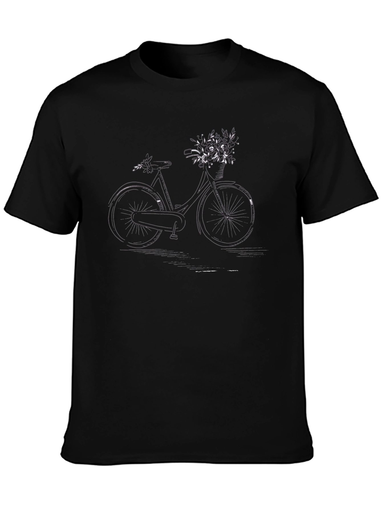Black Bicycle & Flower T-Shirt