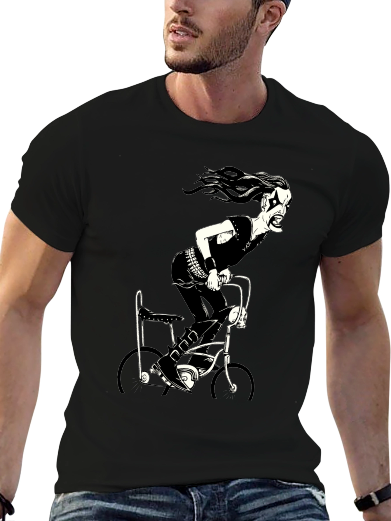 Black Metal Bike Rider Graphic T-Shirt