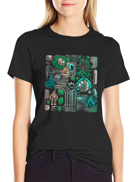 Eco-Tech Fusion Graphic Tee - Black Cotton Blend