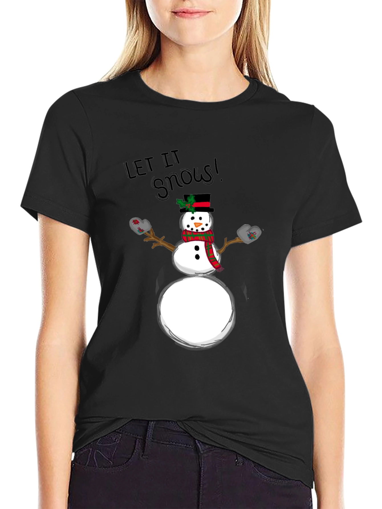 Let it Snow! Holiday Snowman Graphic Tee - Black