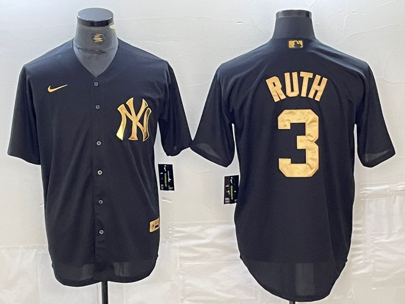 Men's New York Yankees Babe Ruth #3 Black Limited Player Jerseys