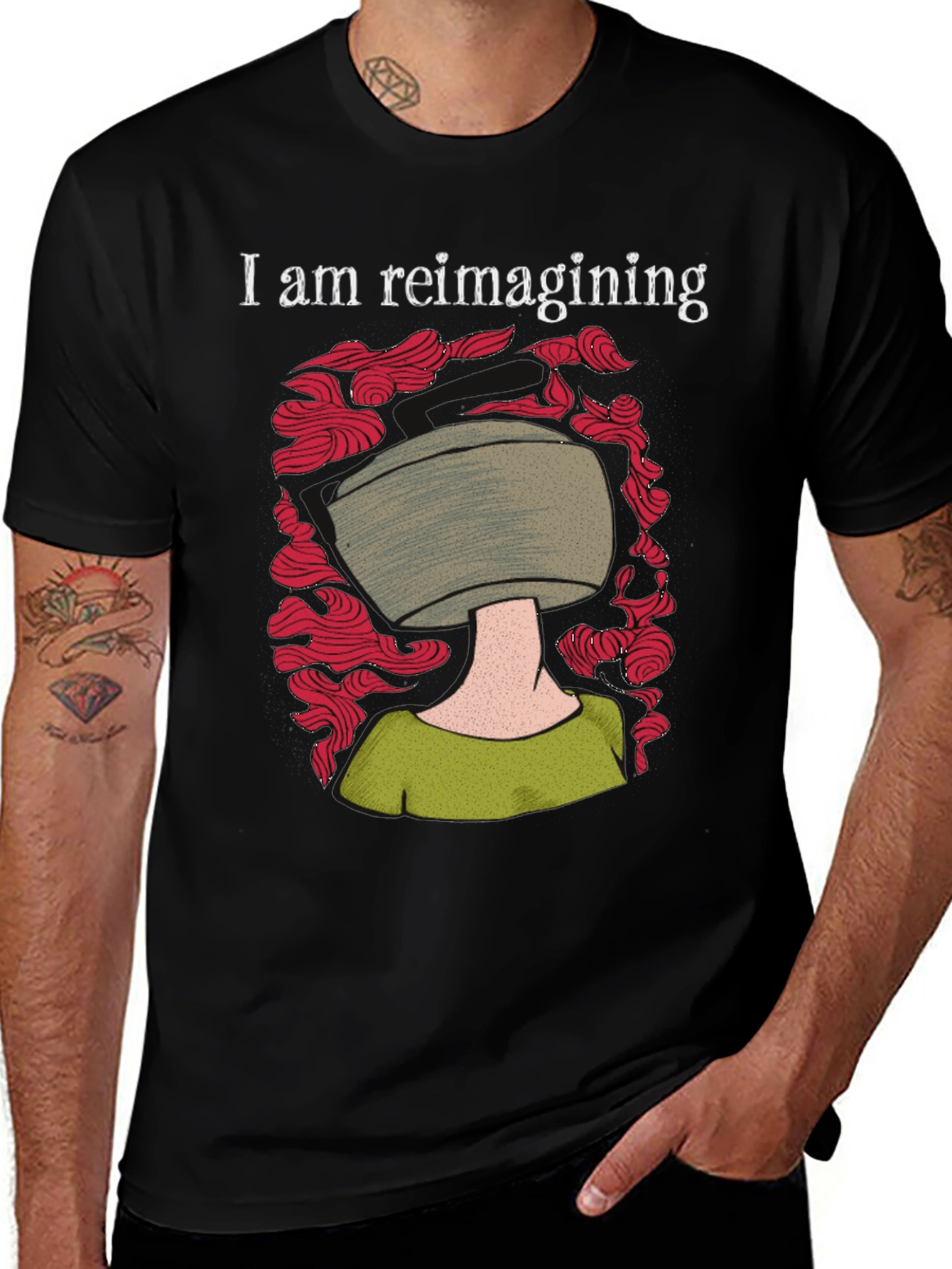 Reimagining T-Shirt: Black Graphic Tee for Creative Thinkers