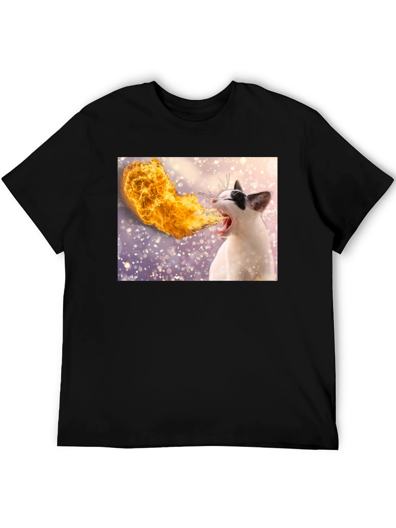 Fire Breathing Cat T-Shirt - Black Cotton Tee