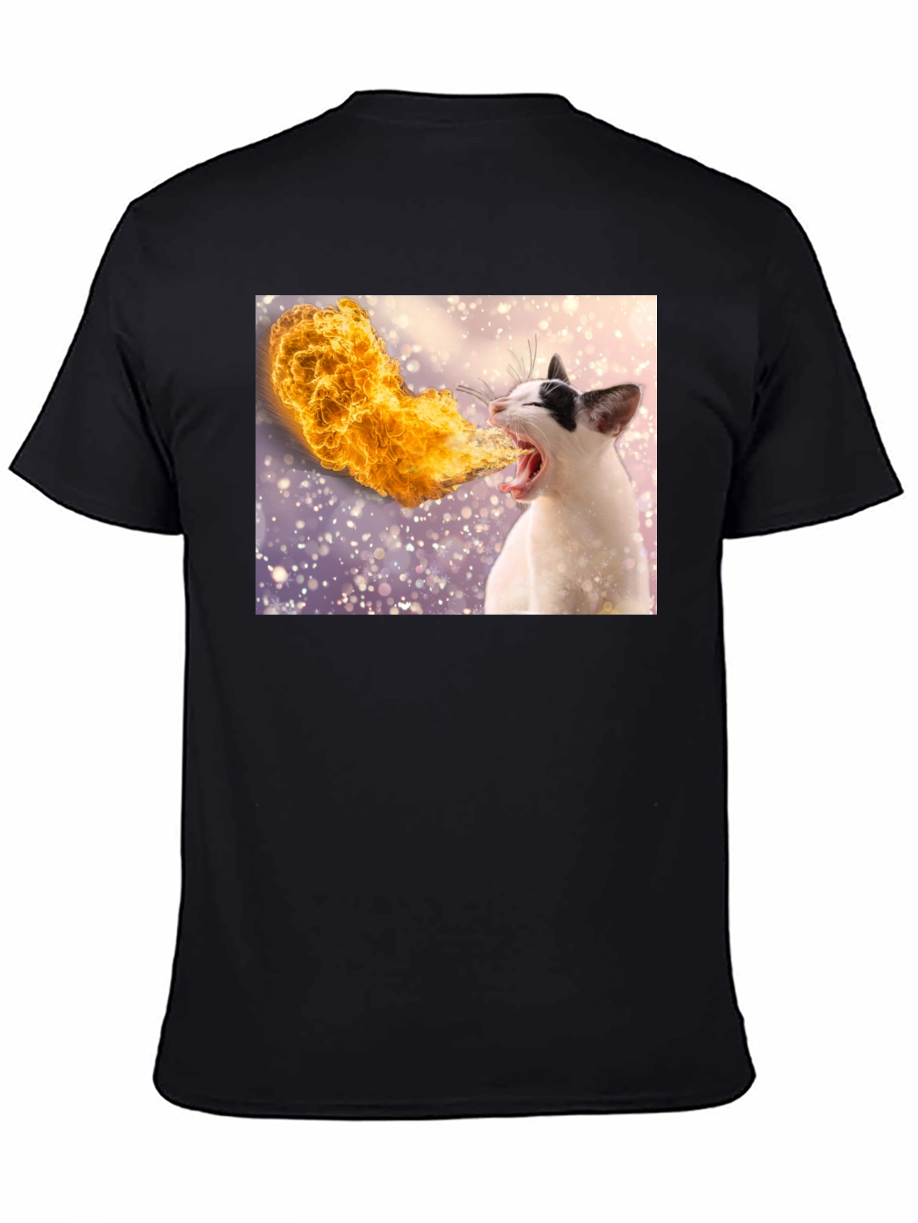 Fire Breathing Cat T-Shirt - Black Cotton Tee