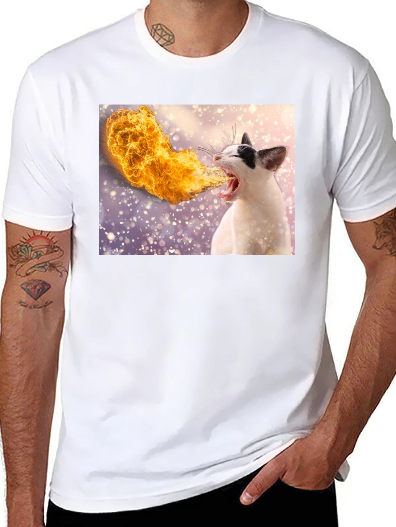 Fire Breathing Cat T-Shirt - Black Cotton Tee
